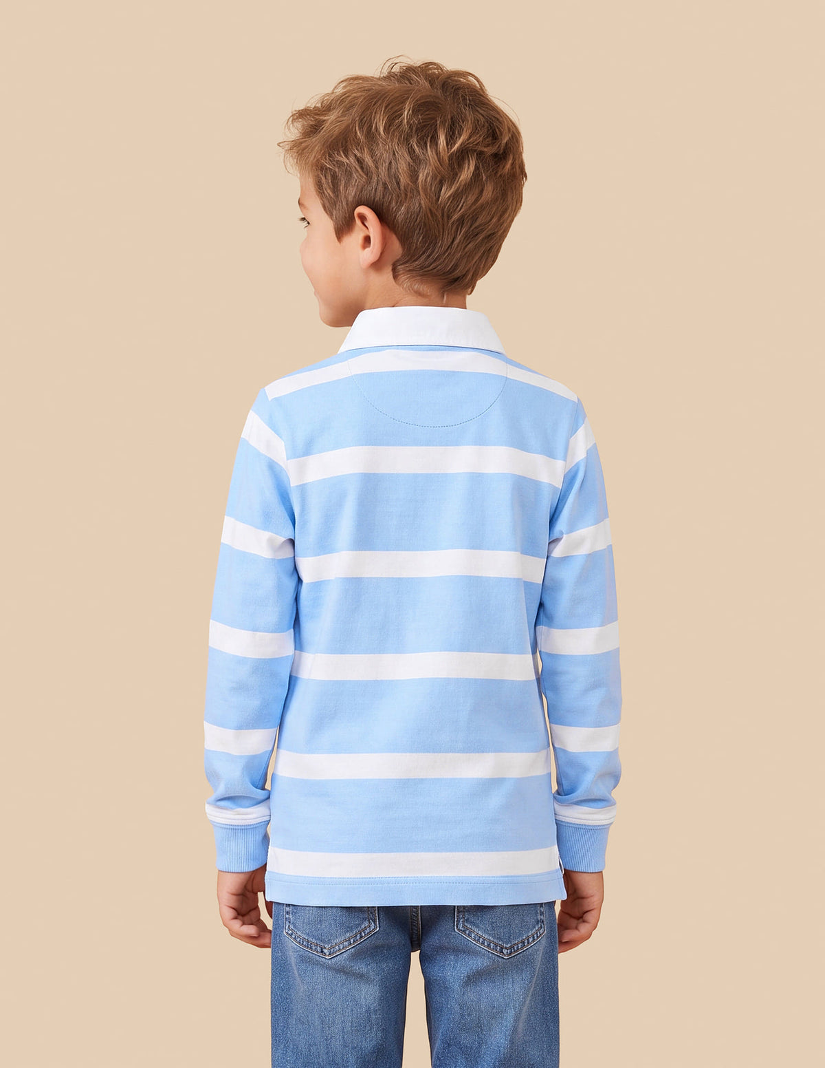 Boys Blue Cotton Horizontal Striped Regular Fit Polo Shirt
