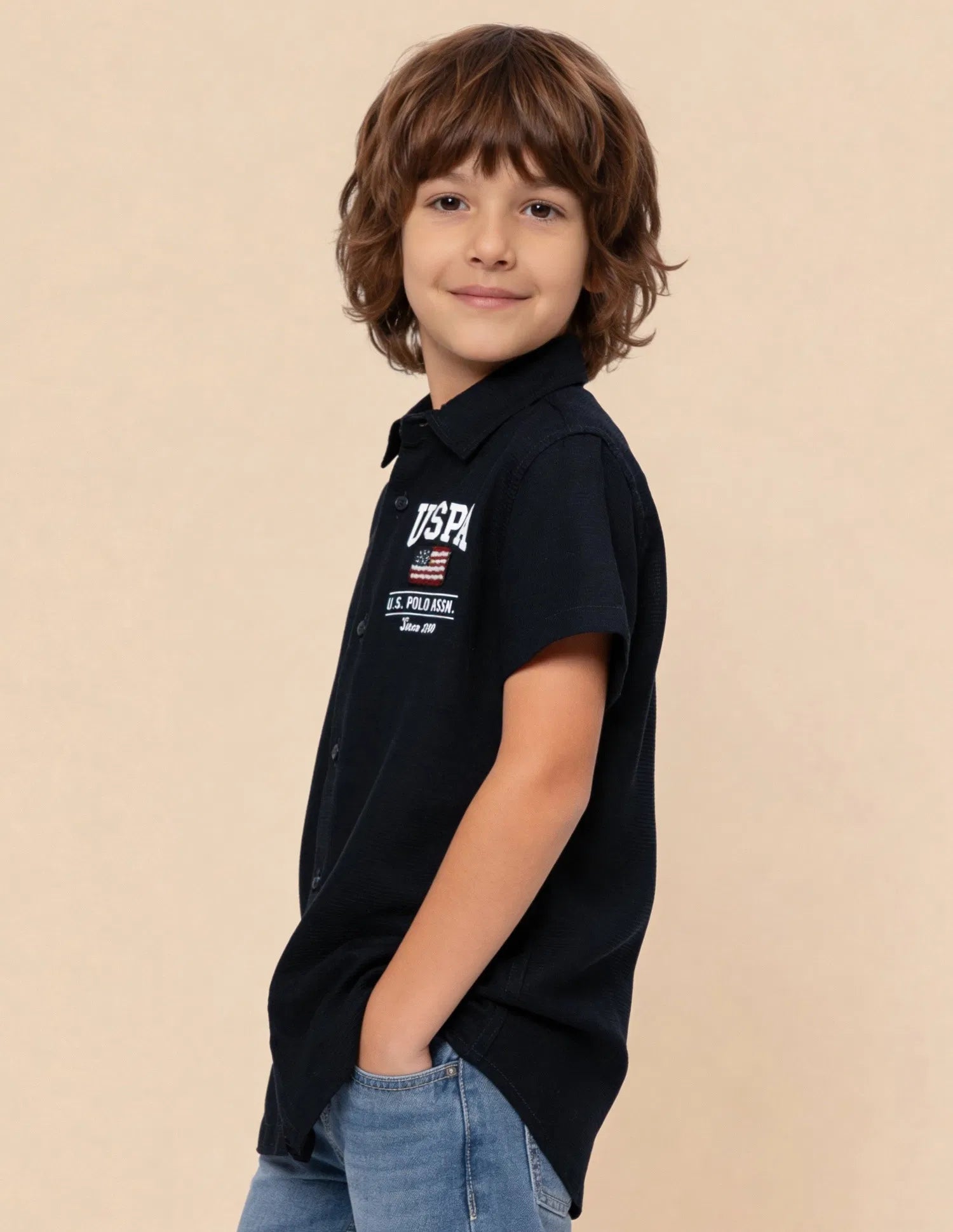 Boys Logo Appliqued Cotton Textured Shirt – Regular Fit