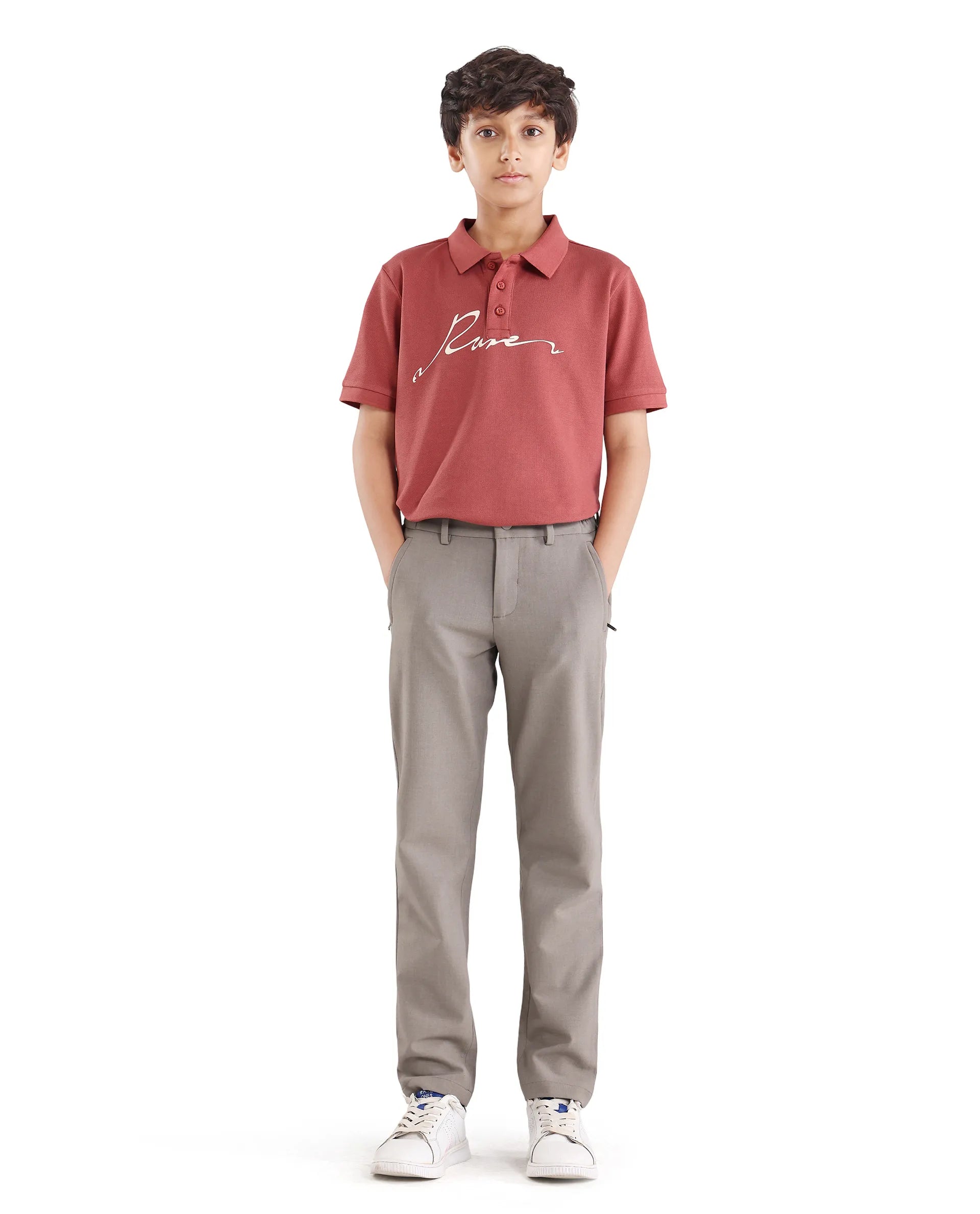 Rare Ones Boys Beige Slim Fit Polyester Blend Trouser