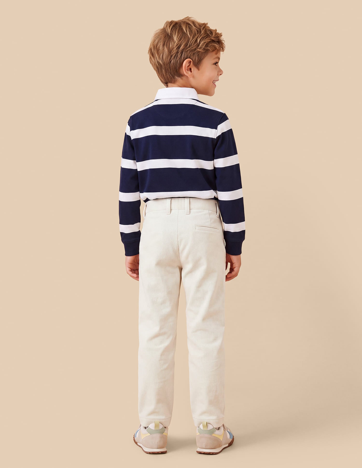 Boys Ivory Cotton Corduroy Regular Fit Trousers