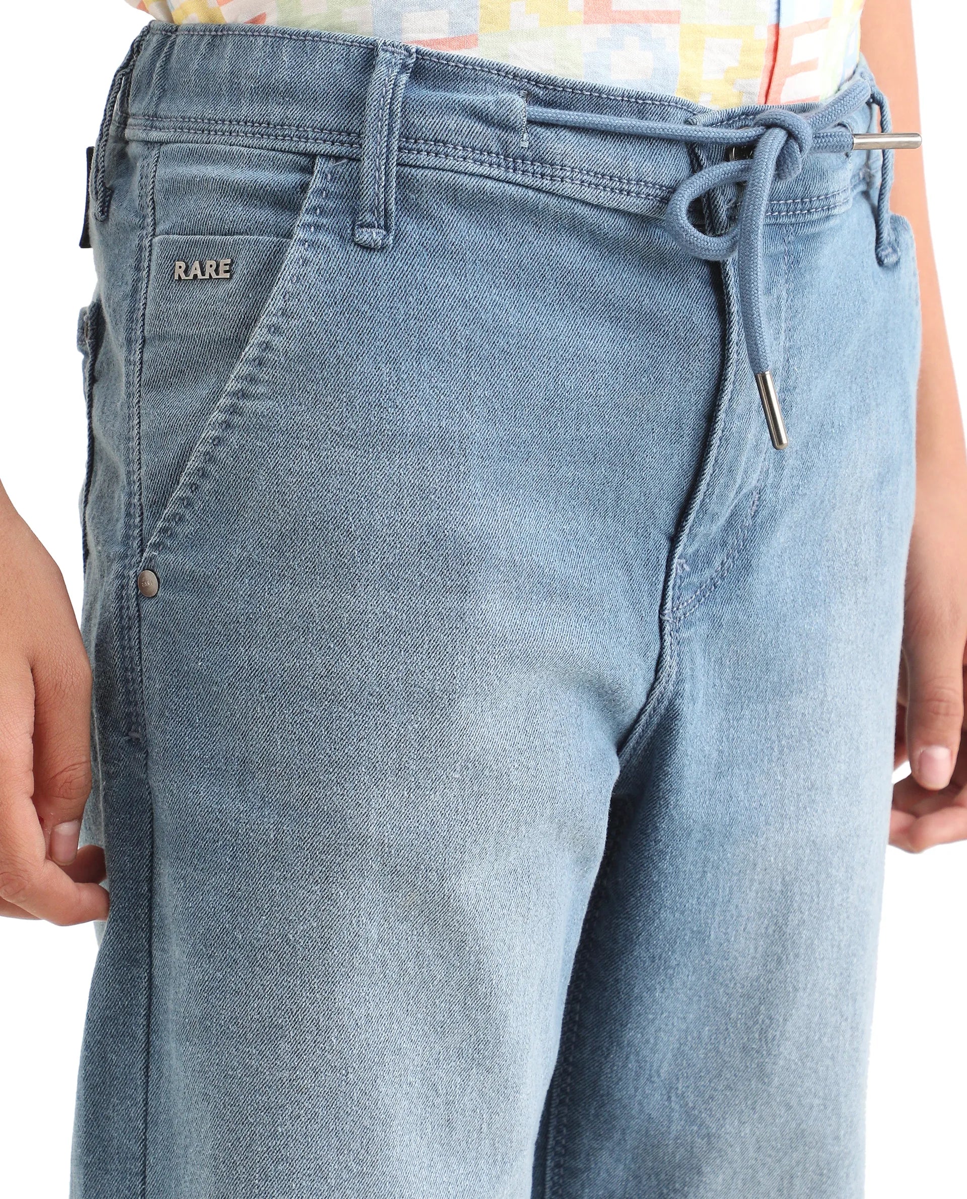 Boys Light Blue Regular Fit Button-Zip Jeans