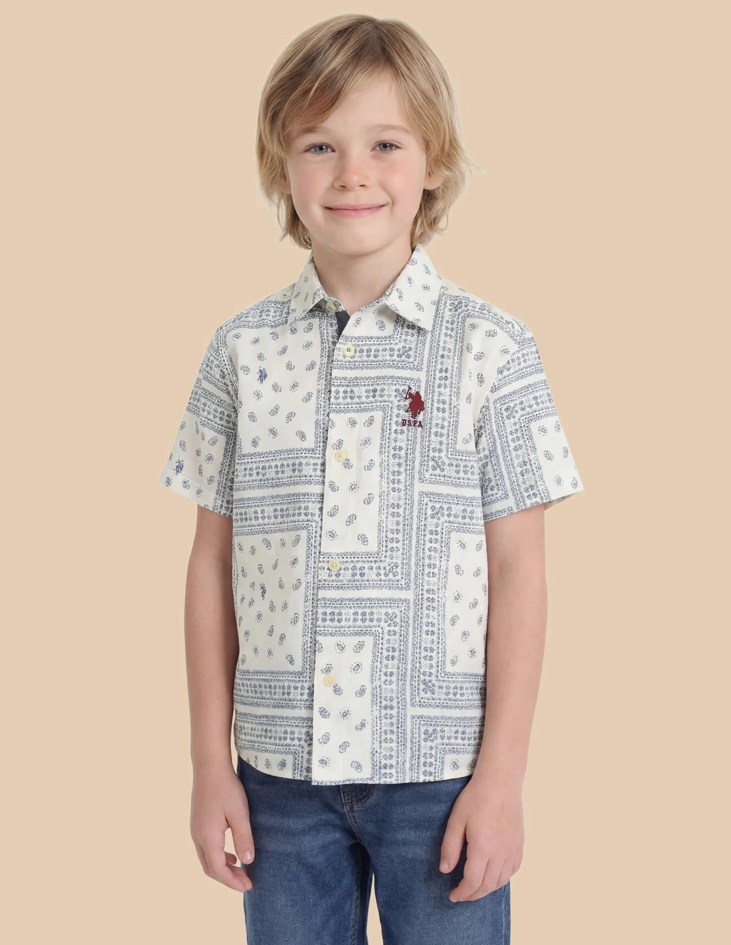 Boys Blue Paisley Printed Cotton Dobby Shirt – Boxy Fit