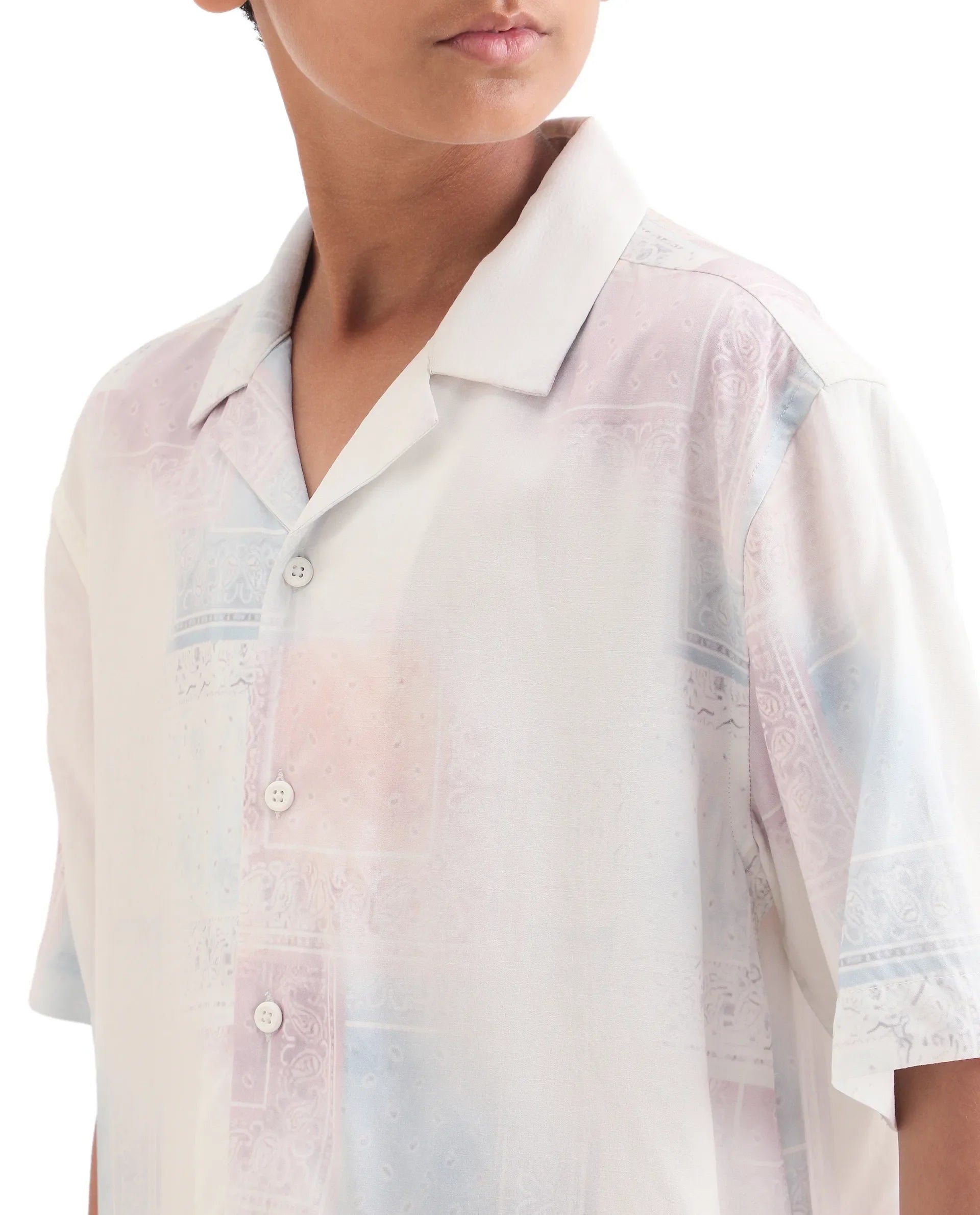 Boys Off White Boxy Fit Viscose Shirt