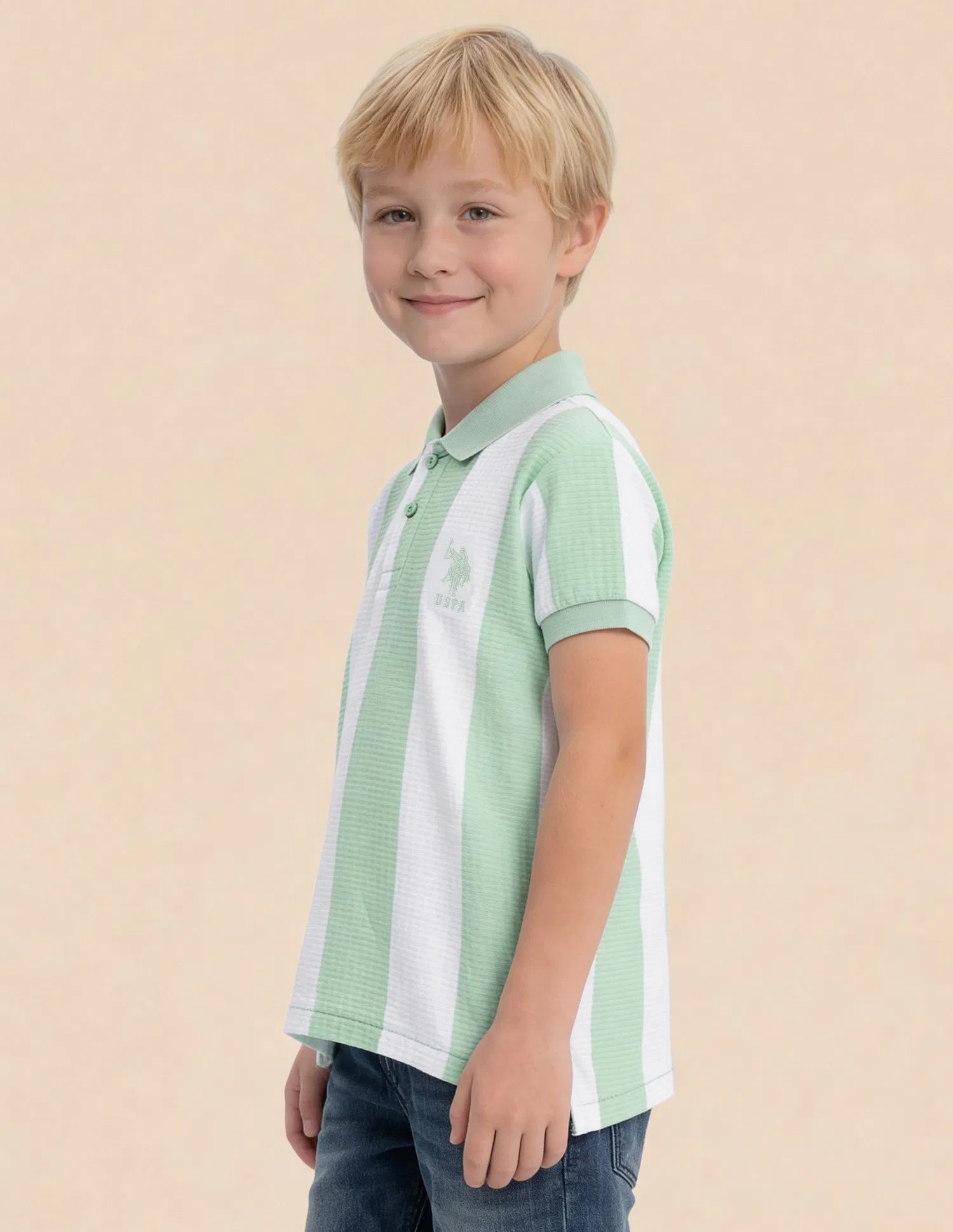 Boys Vertical Striped Cotton Polo Shirt – Regular Fit