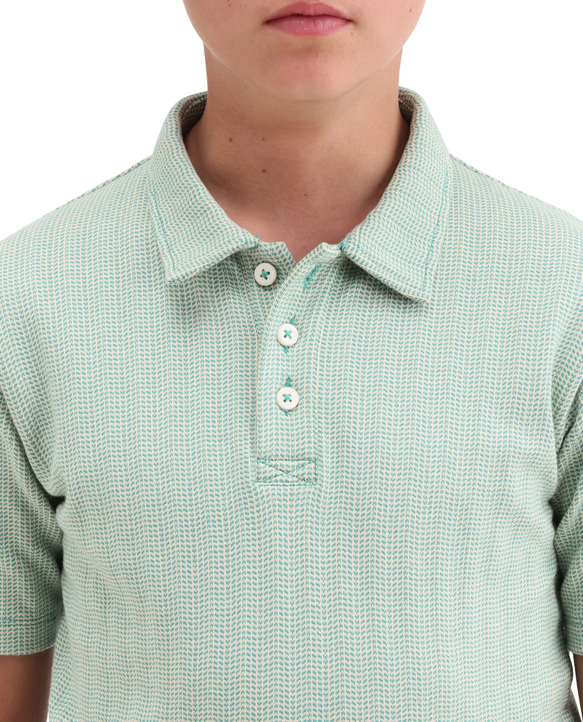 Boys Teal Jacquard Cotton Regular Fit Polo