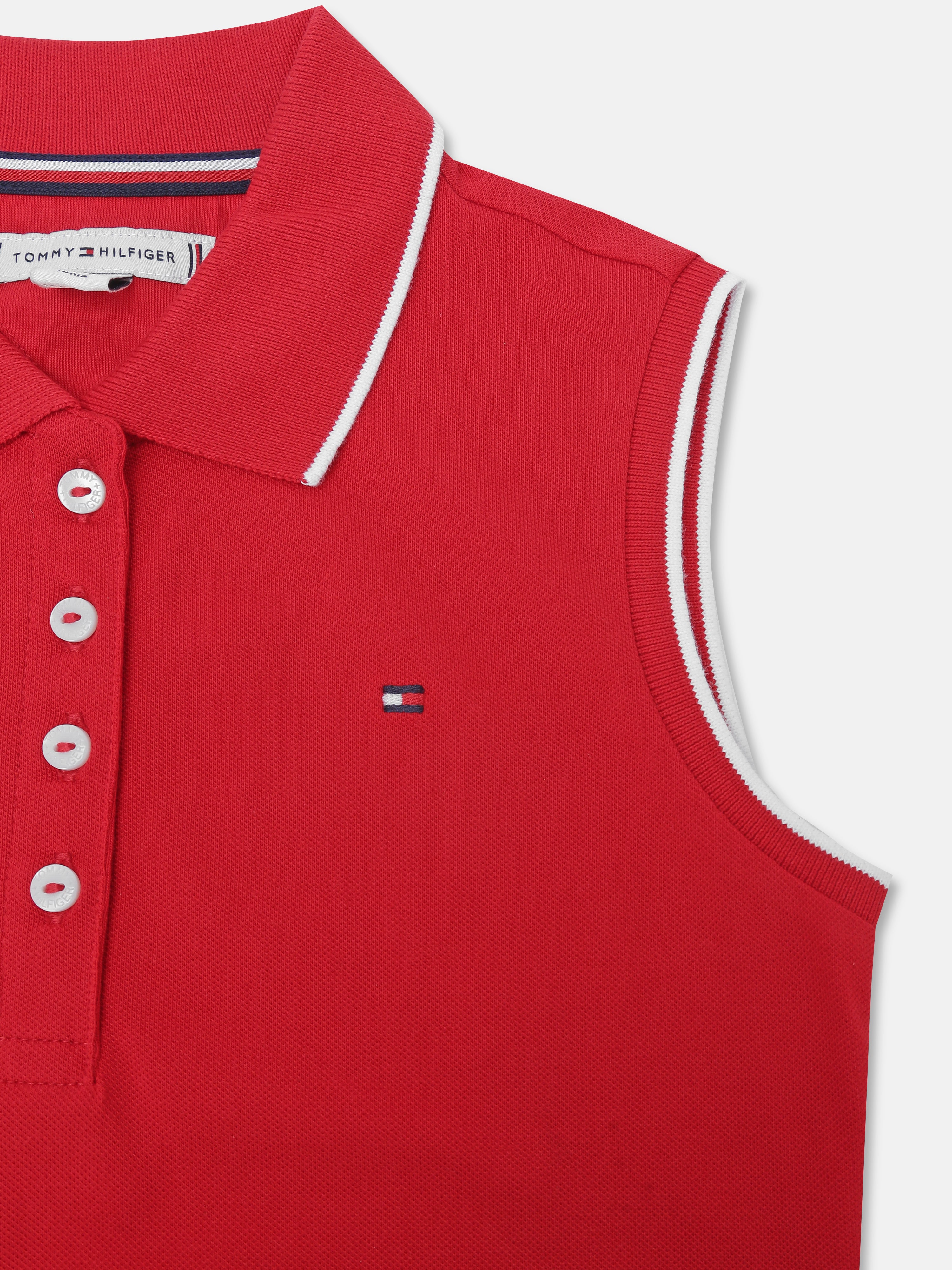 Girls Red Polo Collar Cotton Casual Knit Dress