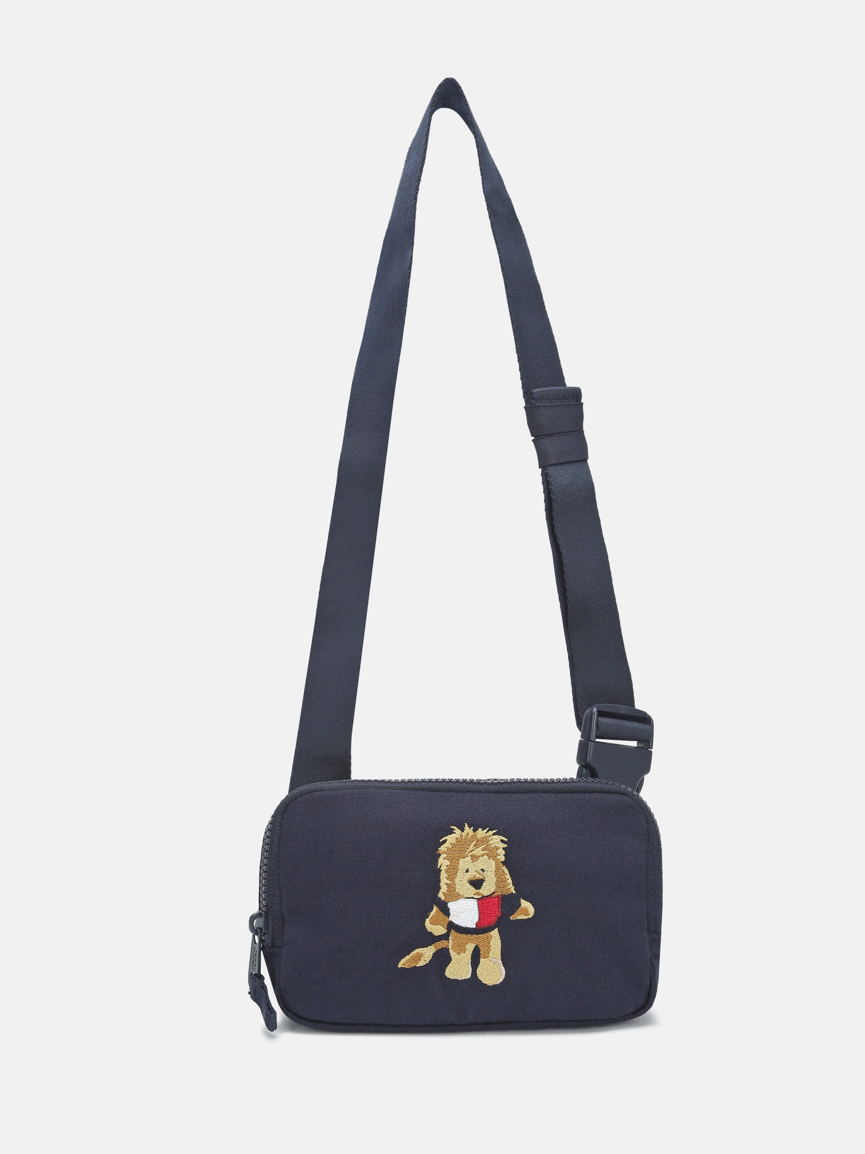 Kids Blue Embroidered Polyester Casual Zip Bag