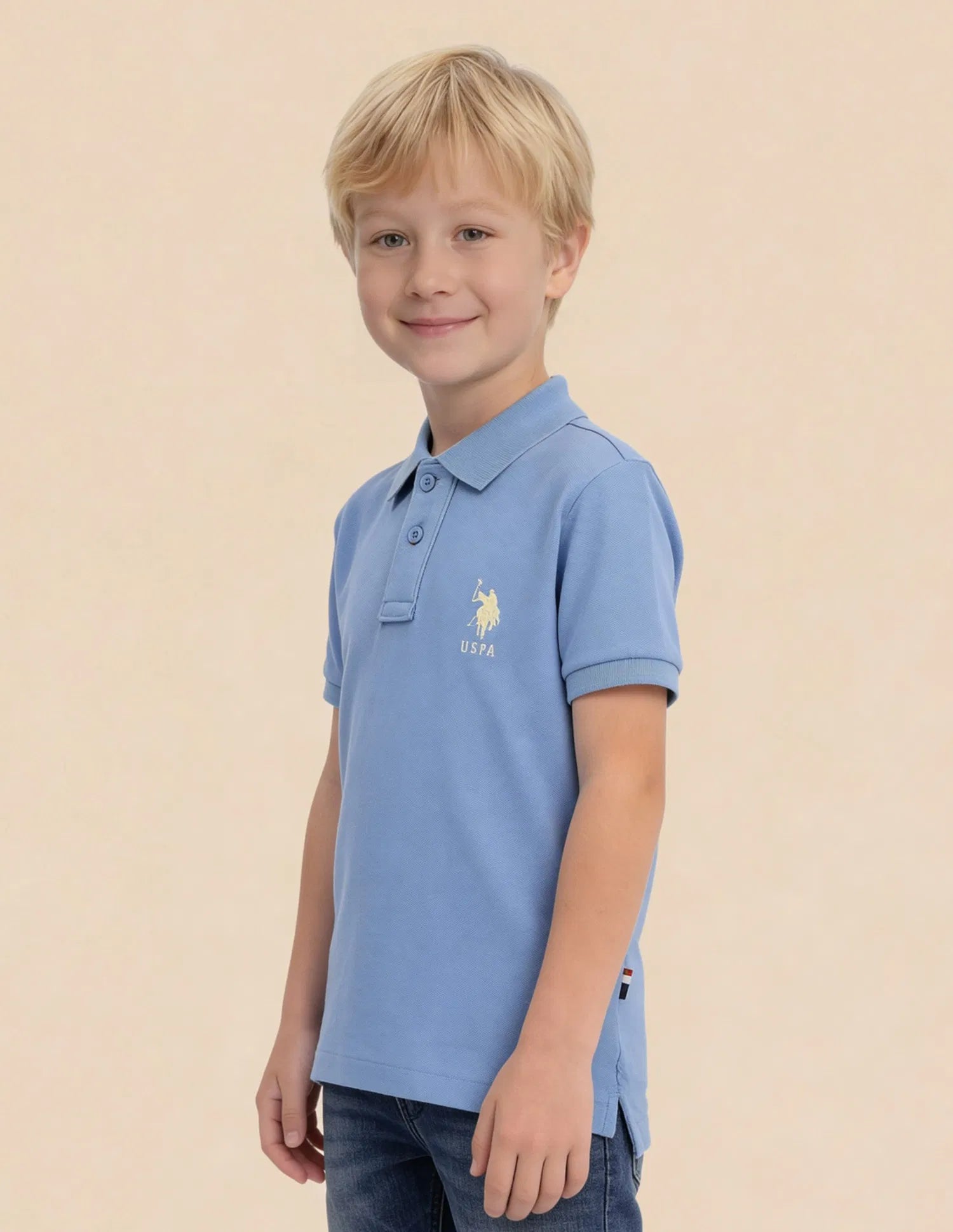 Boys Blue Cotton Blend Solid Regular Fit Polo Shirt