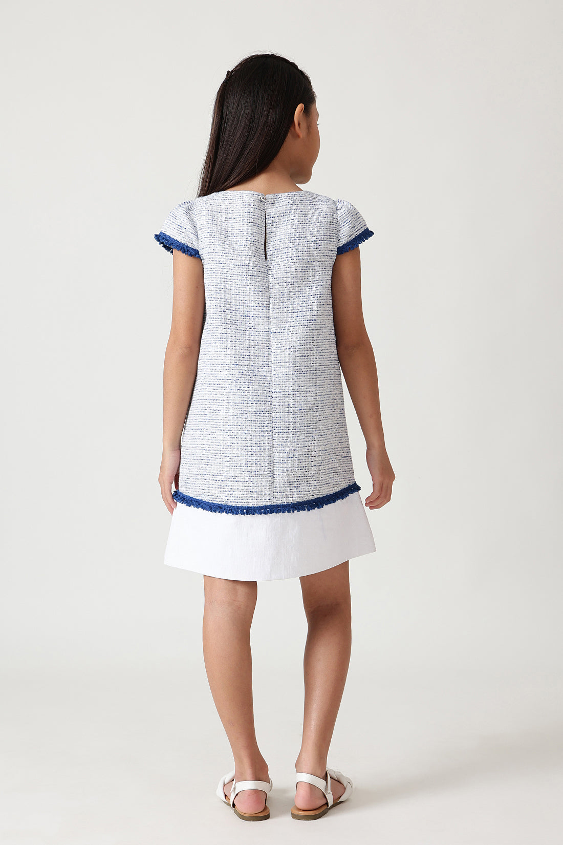 Girls Blue Boucle Cotton Party Dress