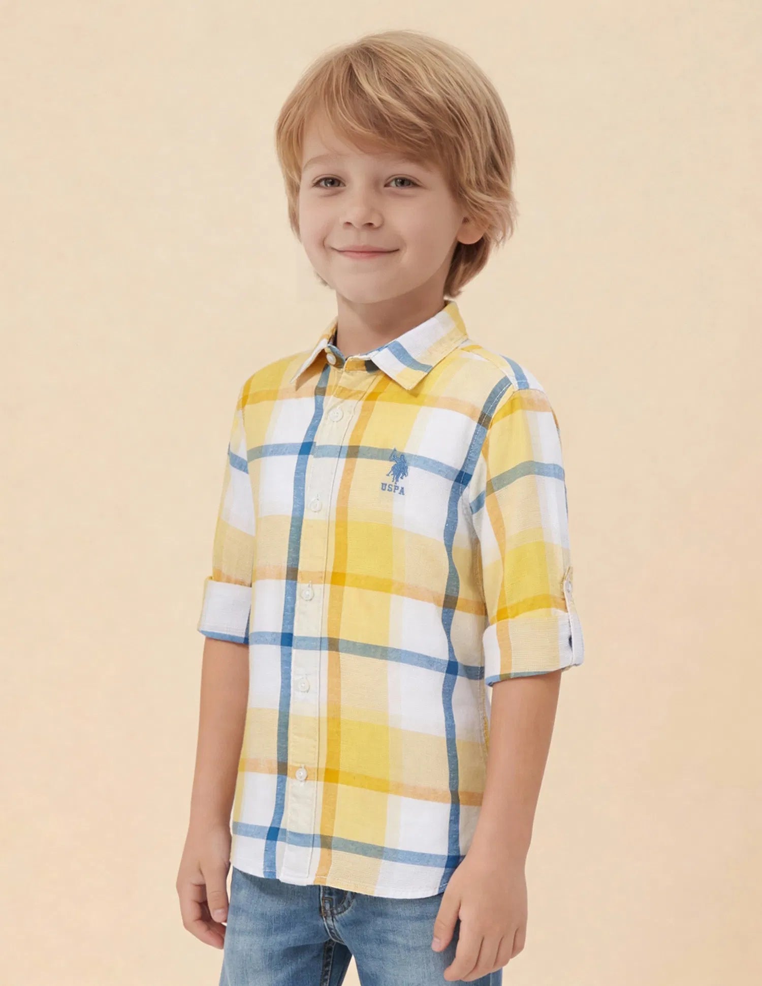 Boys Yellow Plaid Checked Tencel Cotton Shirt – Regular Fit