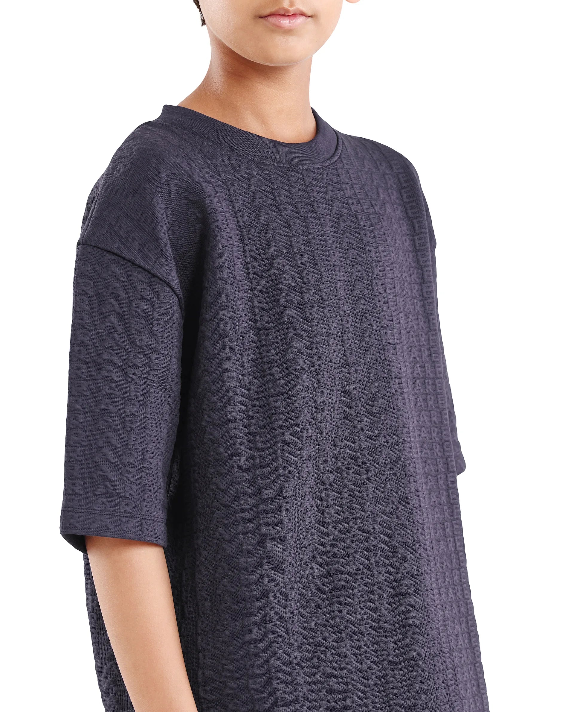 Boys Purple Jacquard Oversized Blend T-Shirt