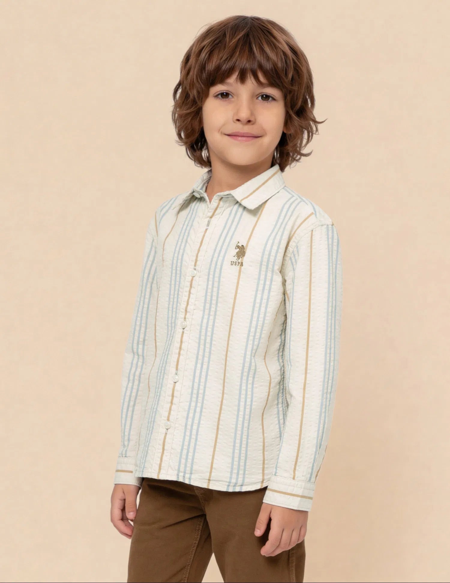 Boys Vertical Striped Cotton Seersucker Shirt – Regular Fit