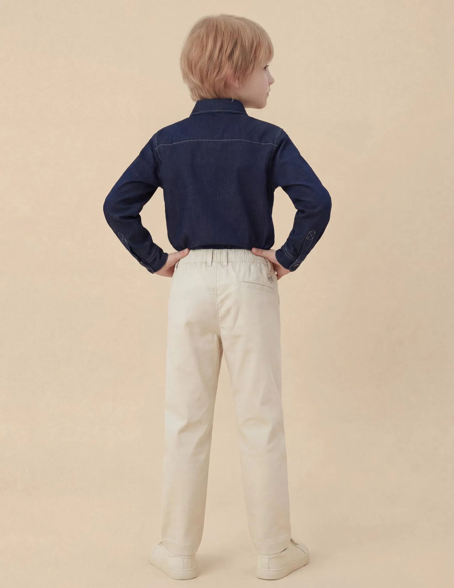 Boys Slim Fit Cotton Twill Trousers Off White