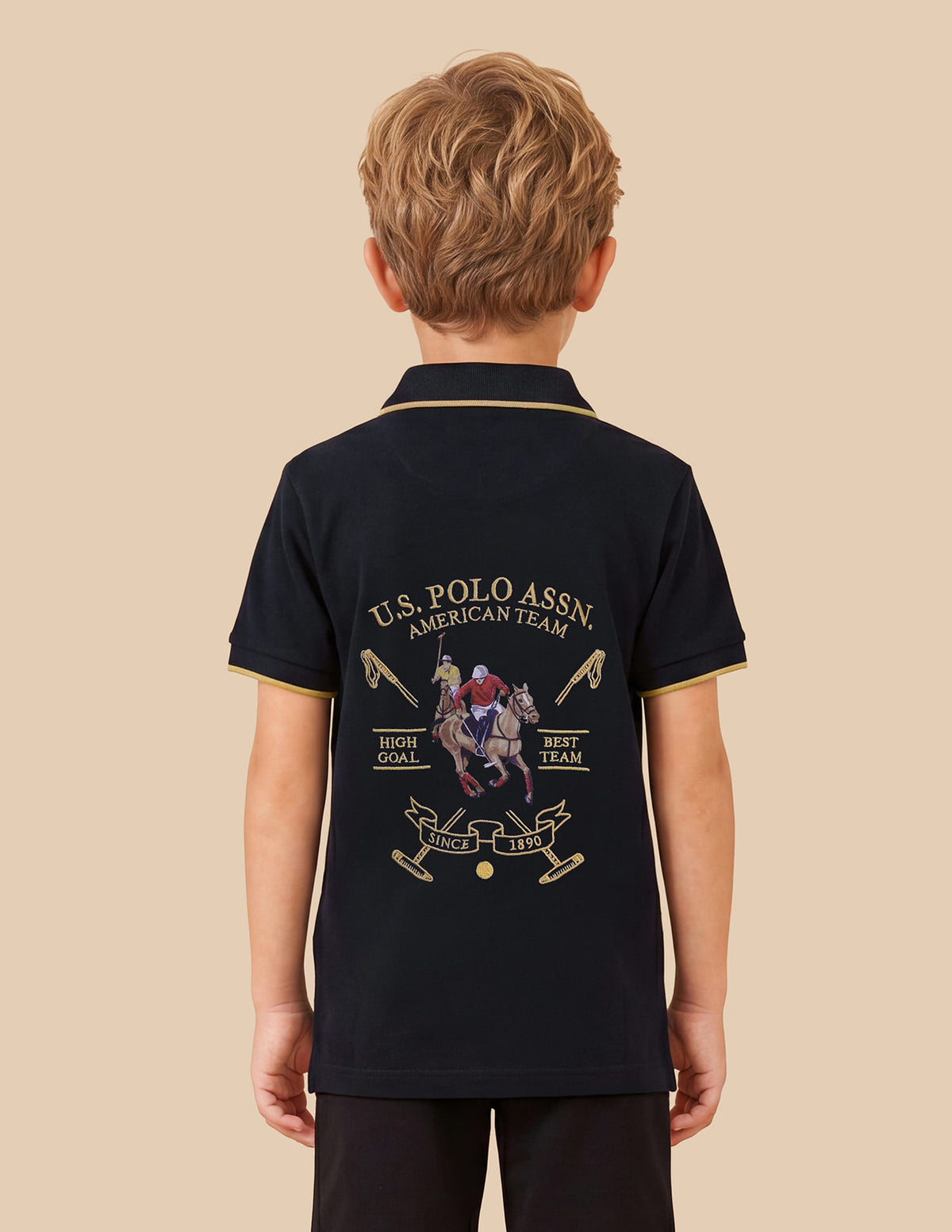 Boys Navy Cotton Embroidered Regular Fit Polo Shirt