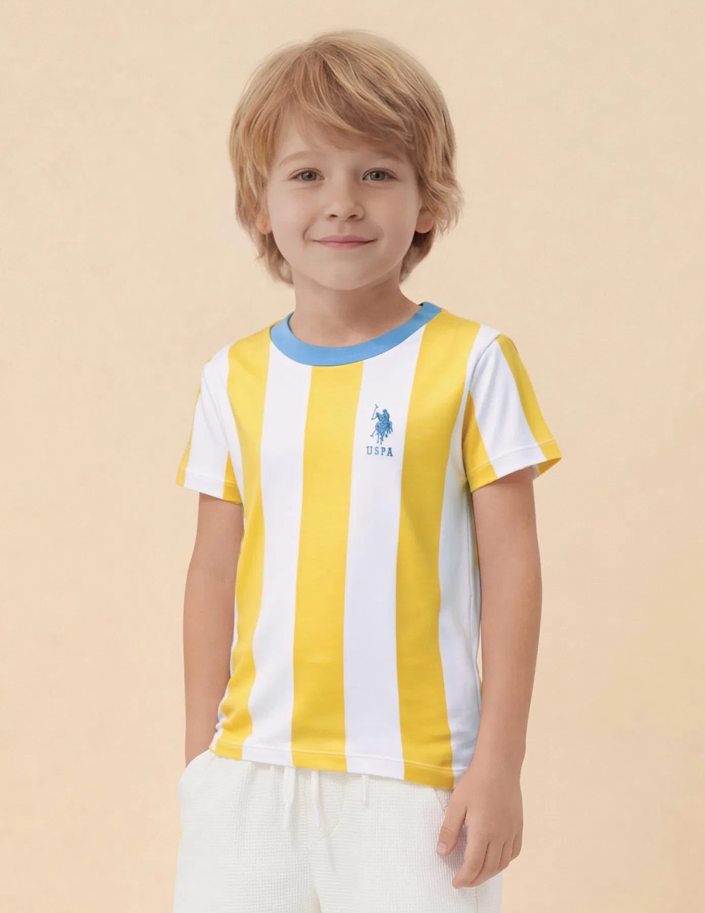 Boys Yellow Vertical Striped Cotton T-Shirt – Regular Fit
