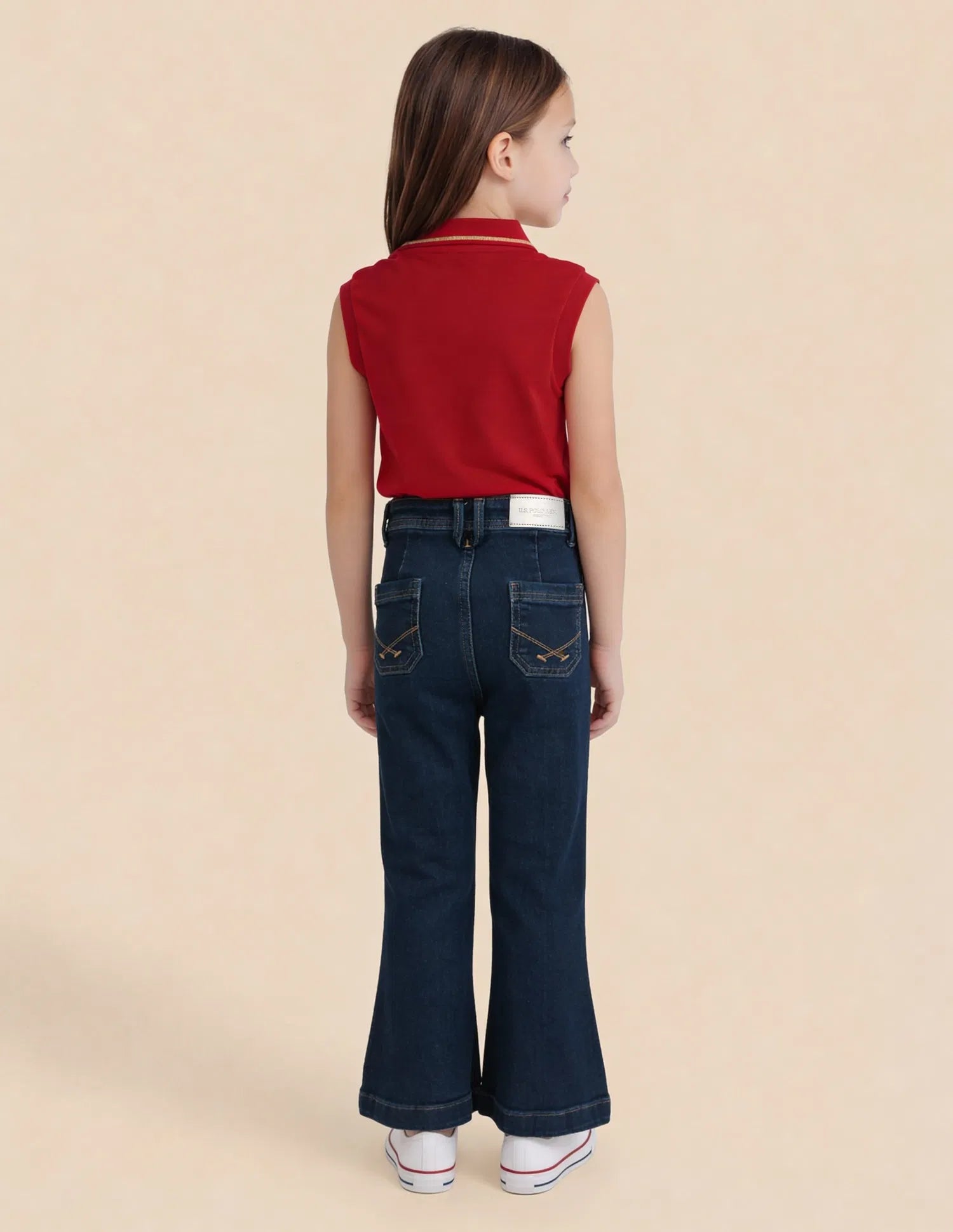 Girls Dark Blue Mid Rise Flared Fit Denim Jeans