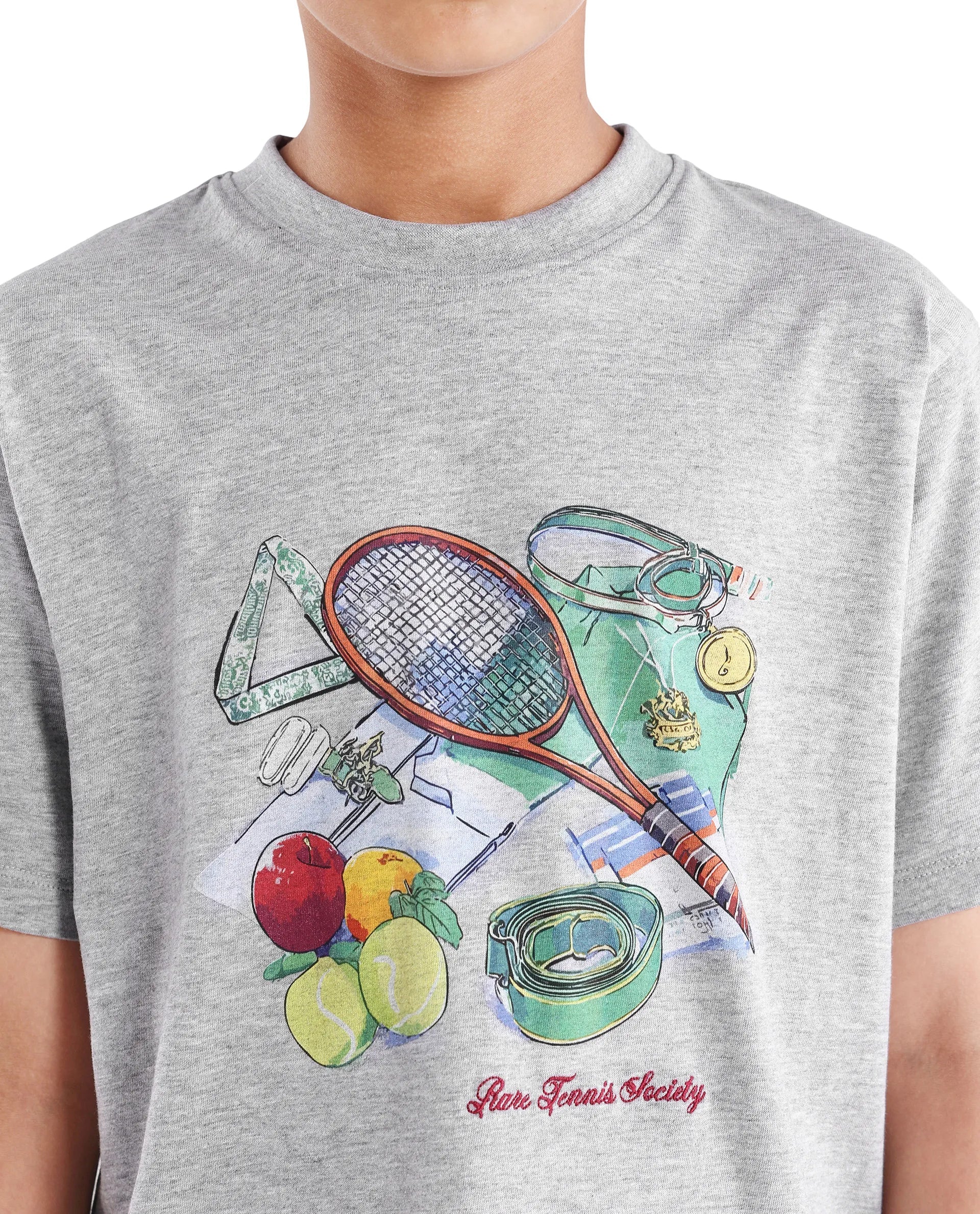 Boys Melange Grey Digital Print Regular Fit T-Shirt