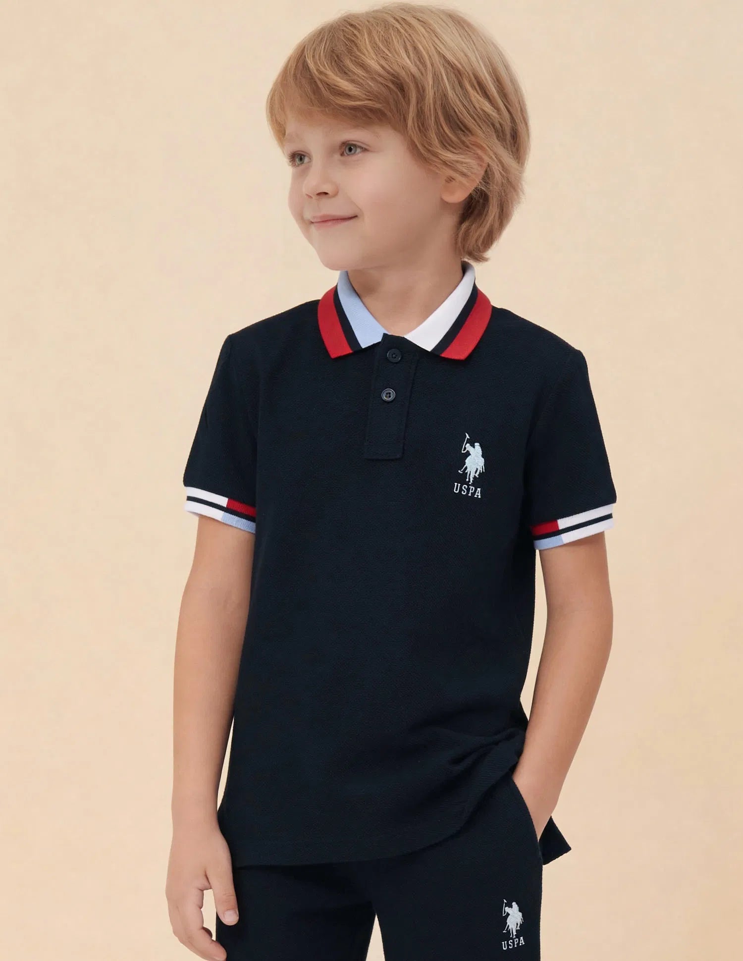 Boys Navy Cotton Solid Regular Fit Polo Shirt