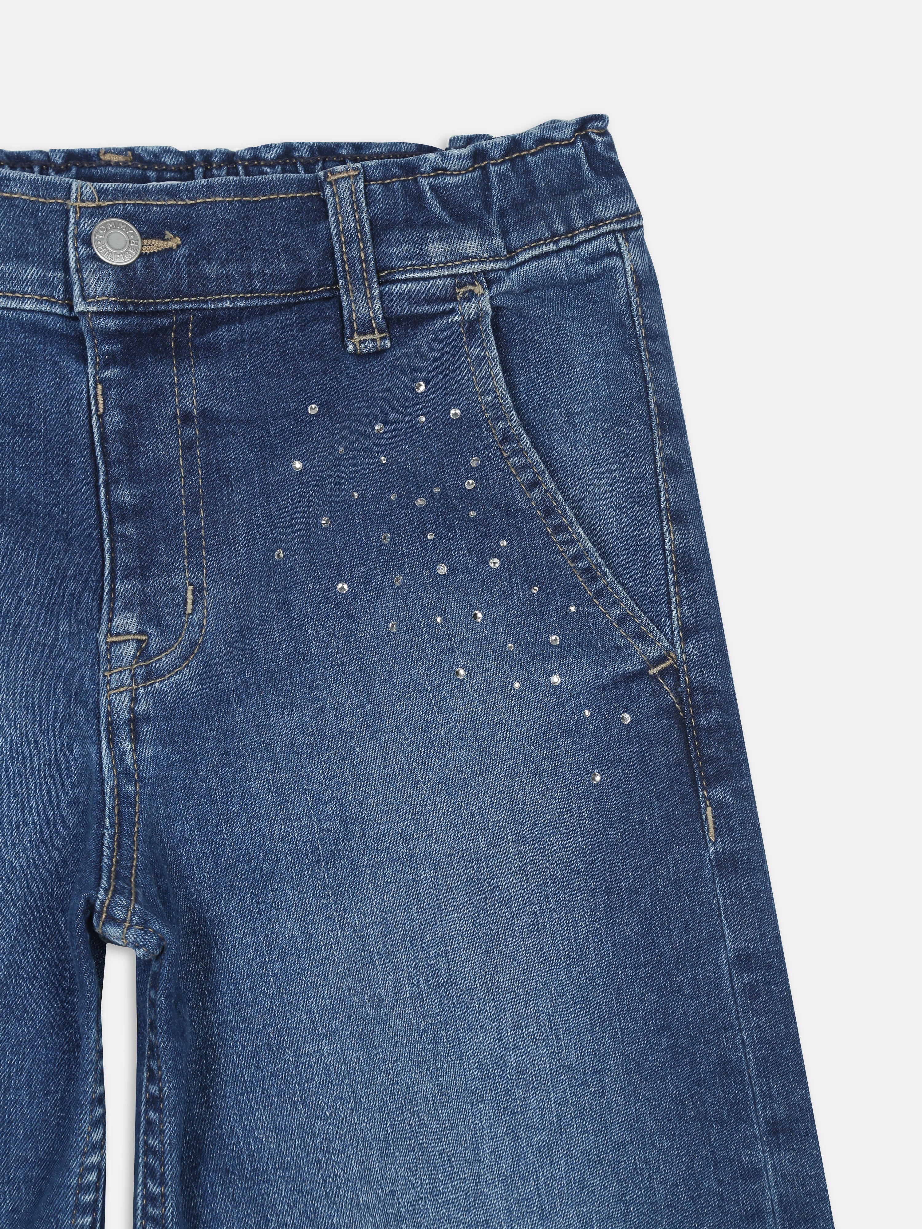 Girls Blue Wide Fit Cotton Blend Faded Denim Jeans