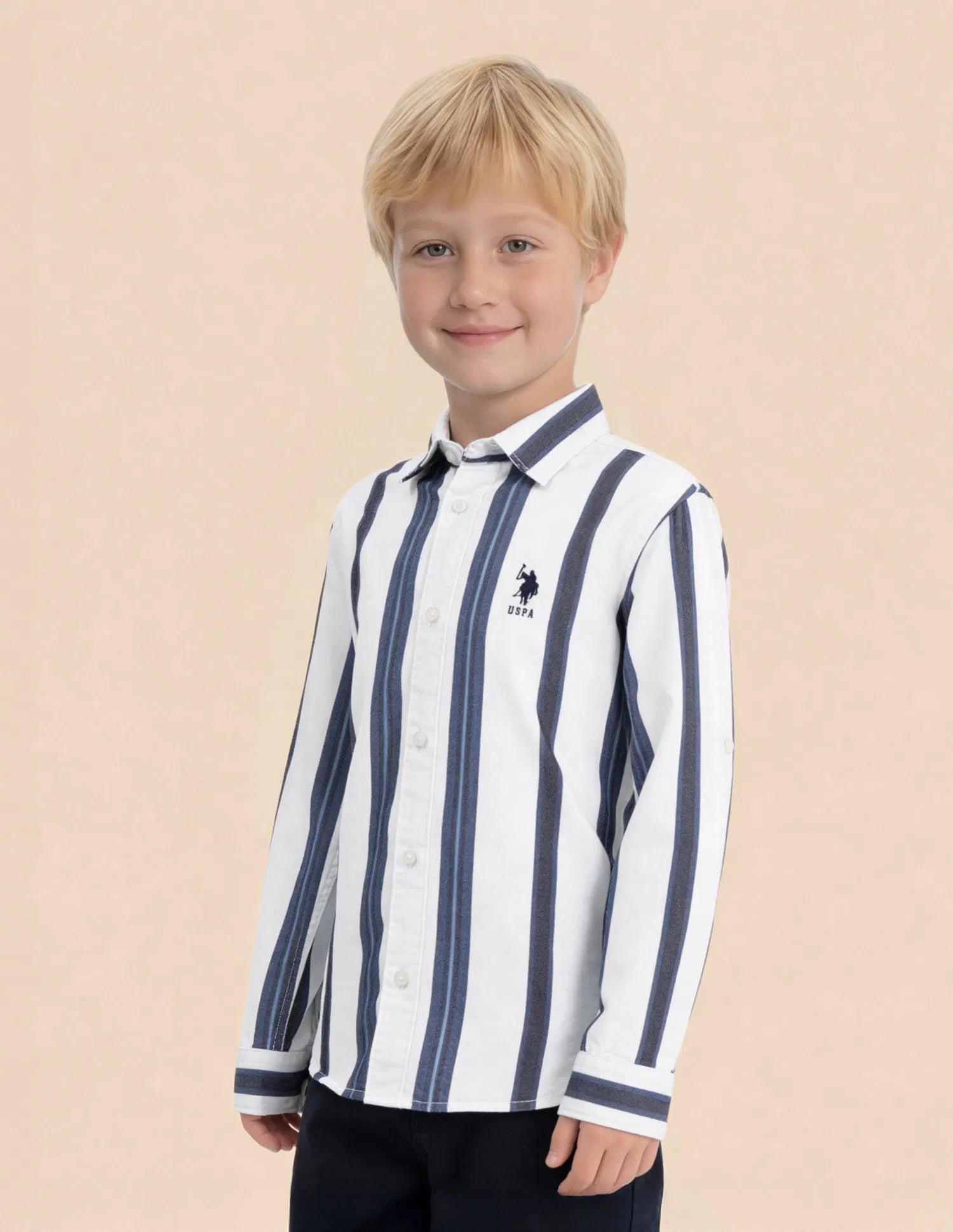 Boys Indigo Vertical Striped Cotton Shirt – Regular Fit