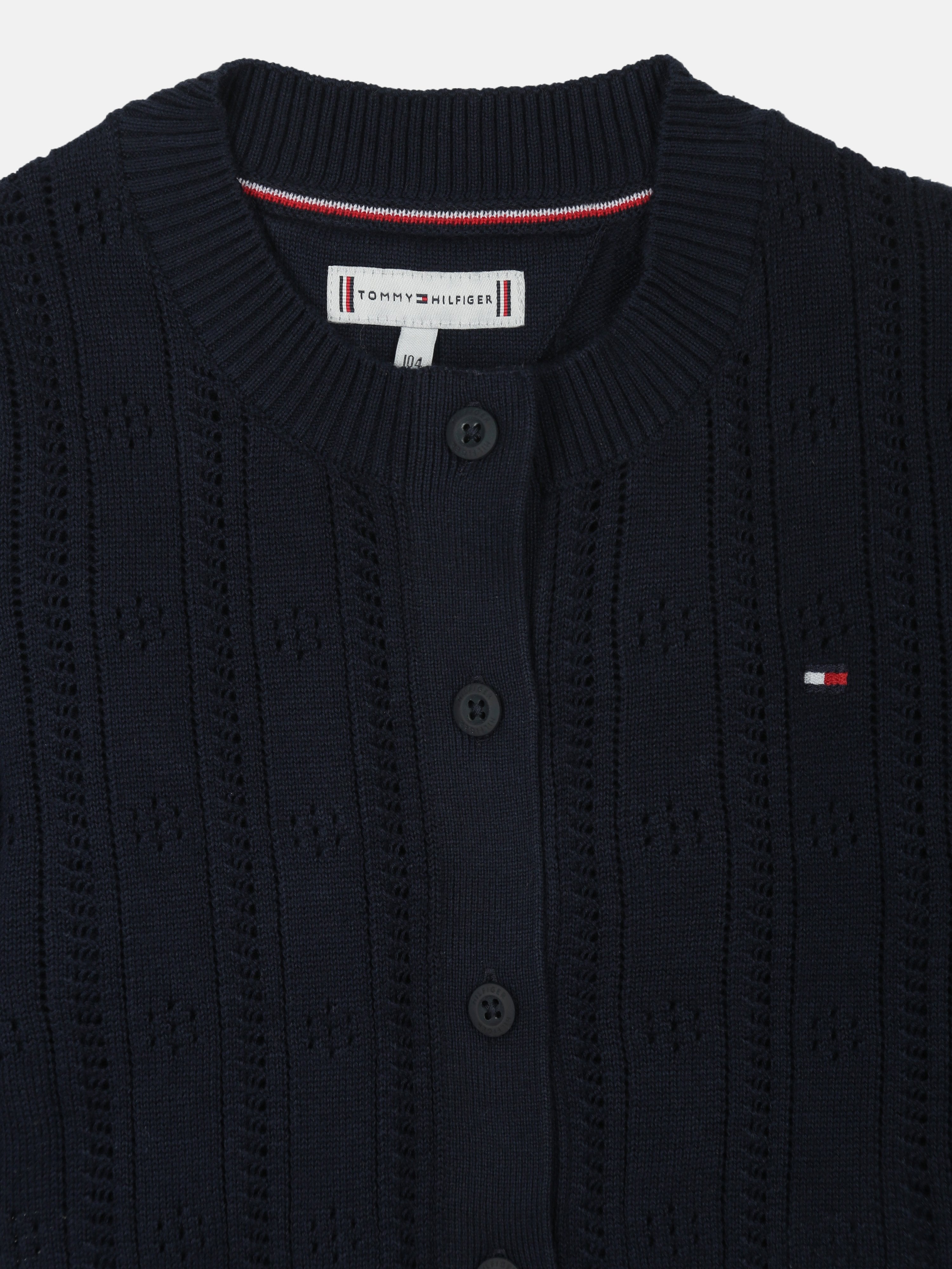 Girls Navy Cotton Open Front Relaxed Fit Cardigan