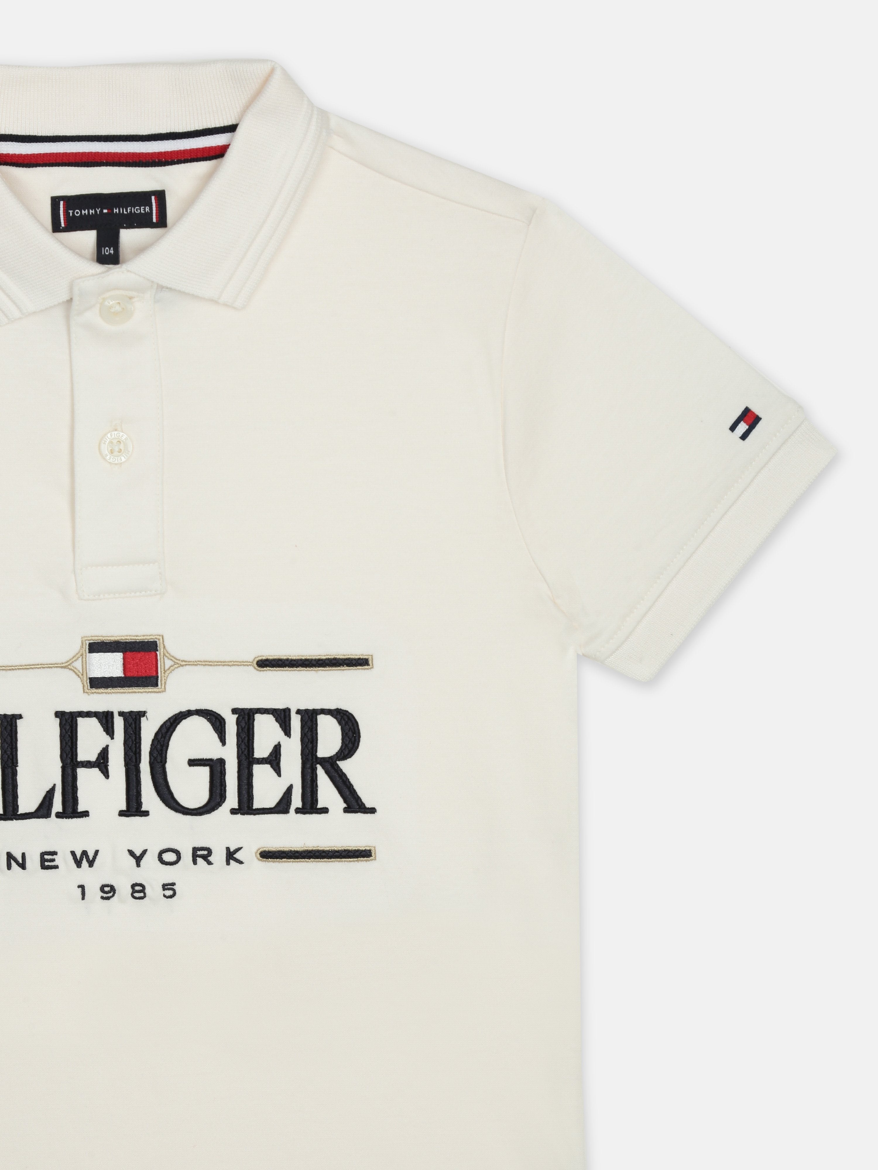 Boys White Logo Polo Collar Regular Fit Knit Top