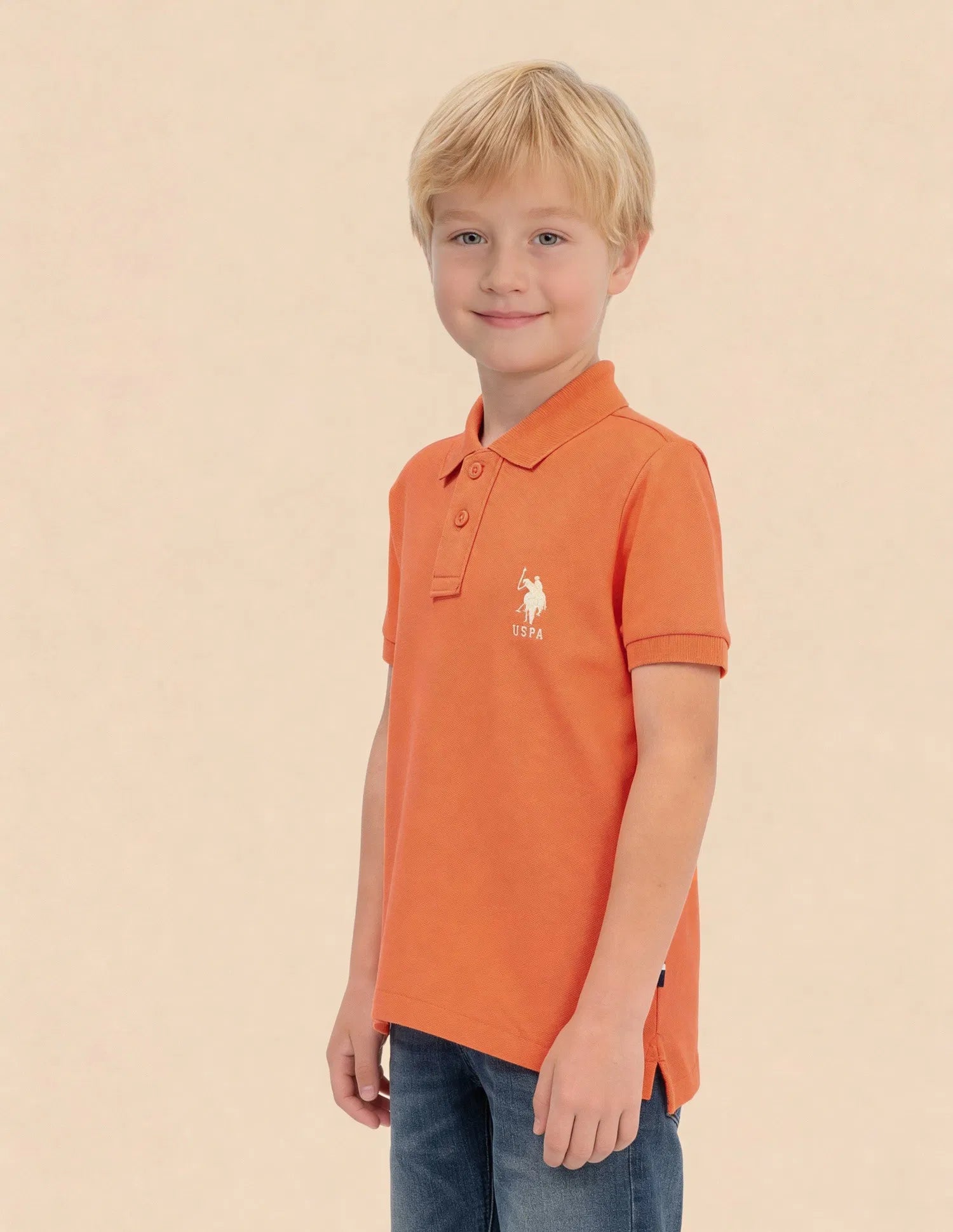 Boys Orange Cotton Blend Solid Regular Fit Polo Shirt