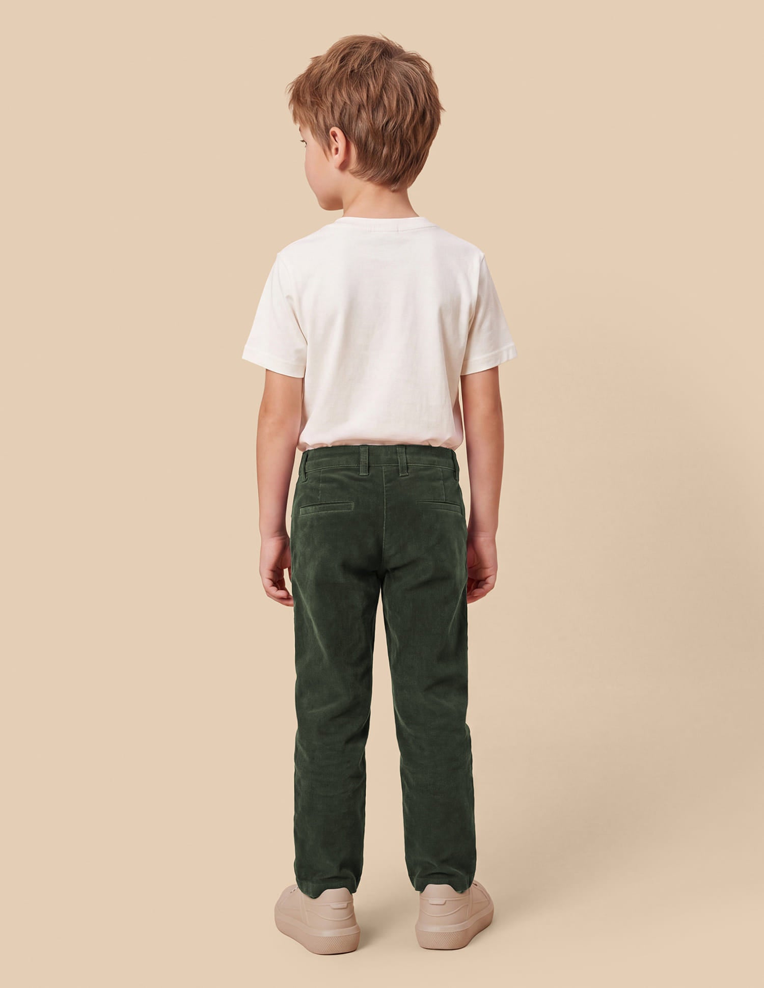 Boys Olive Cotton Corduroy Regular Fit Trousers