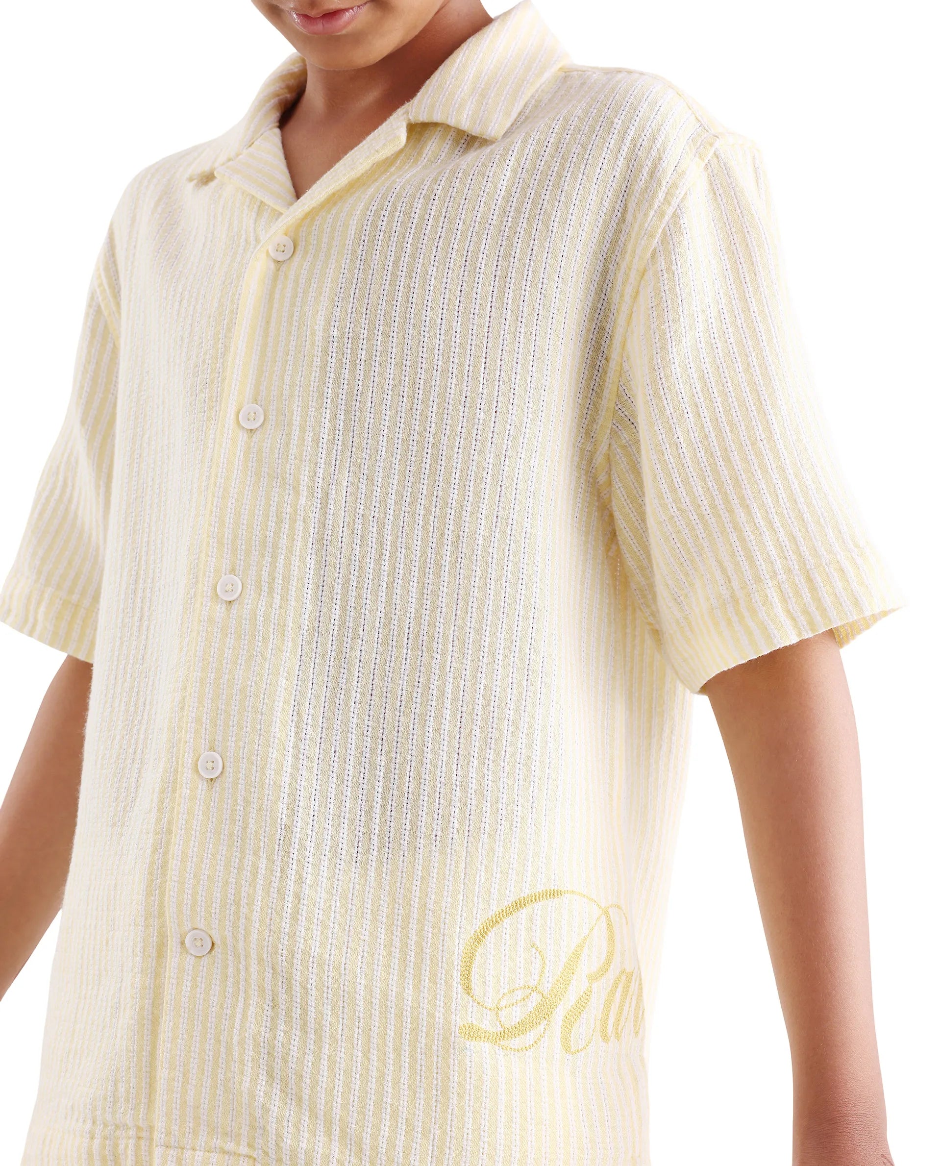 Boys Yellow Cotton Linen Boxy Fit Shirt