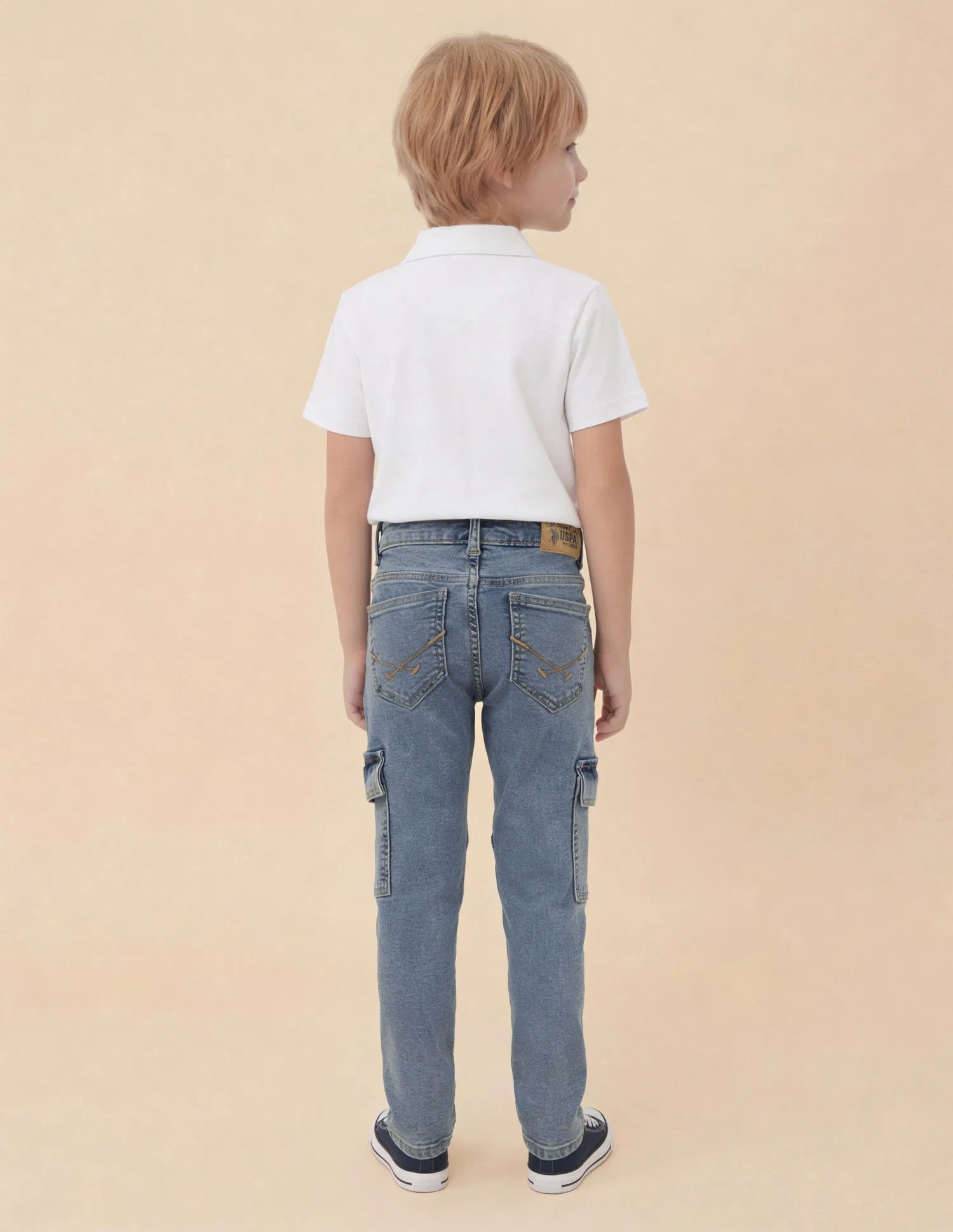 Boys Light Blue Cotton Slim Fit Cargo Jeans