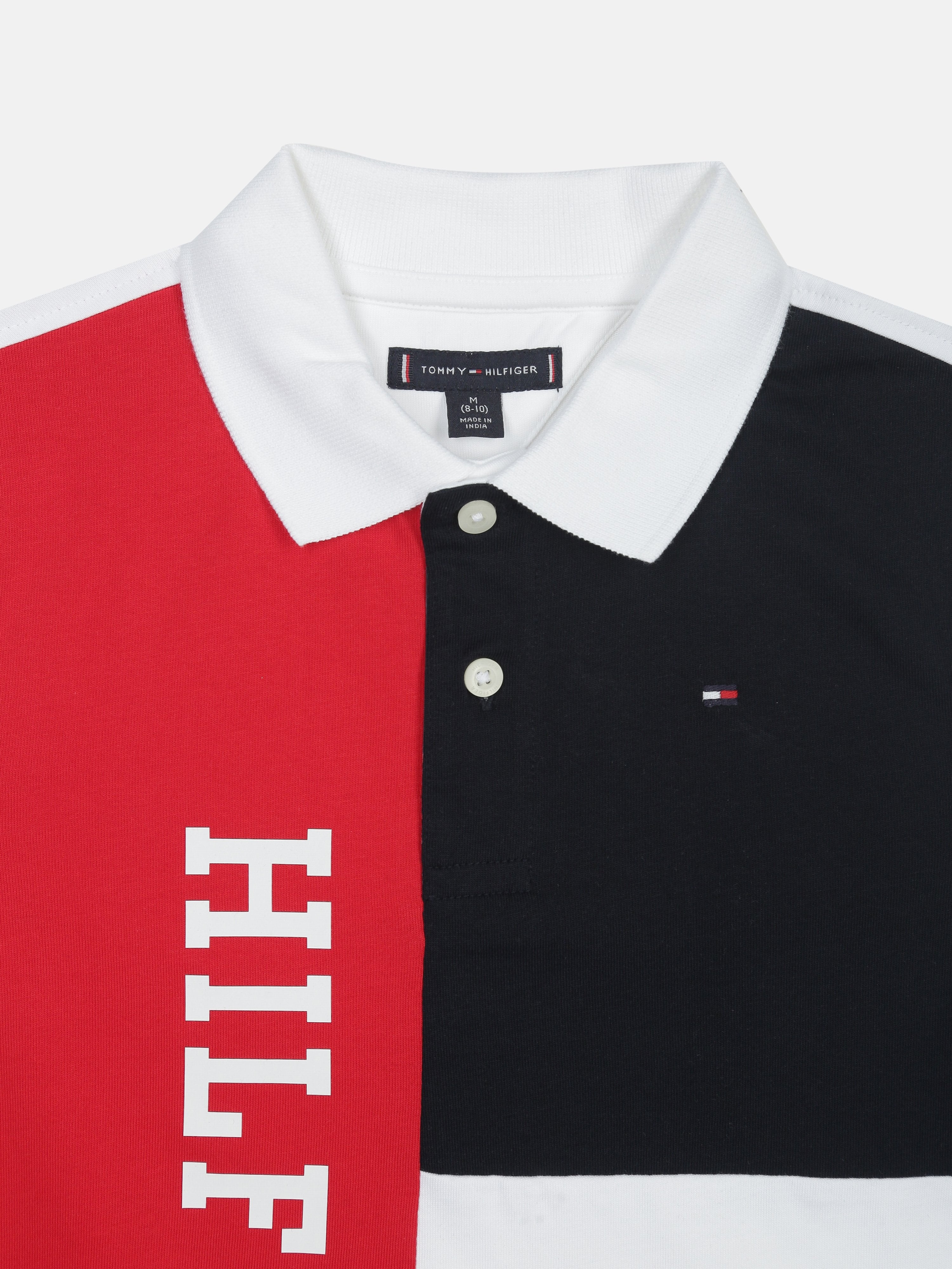 Boys Optic White Colorblock Cotton Polo T-Shirt