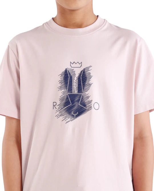 Rare Ones Boys Light Pink HD Print Regular Fit T-Shirt