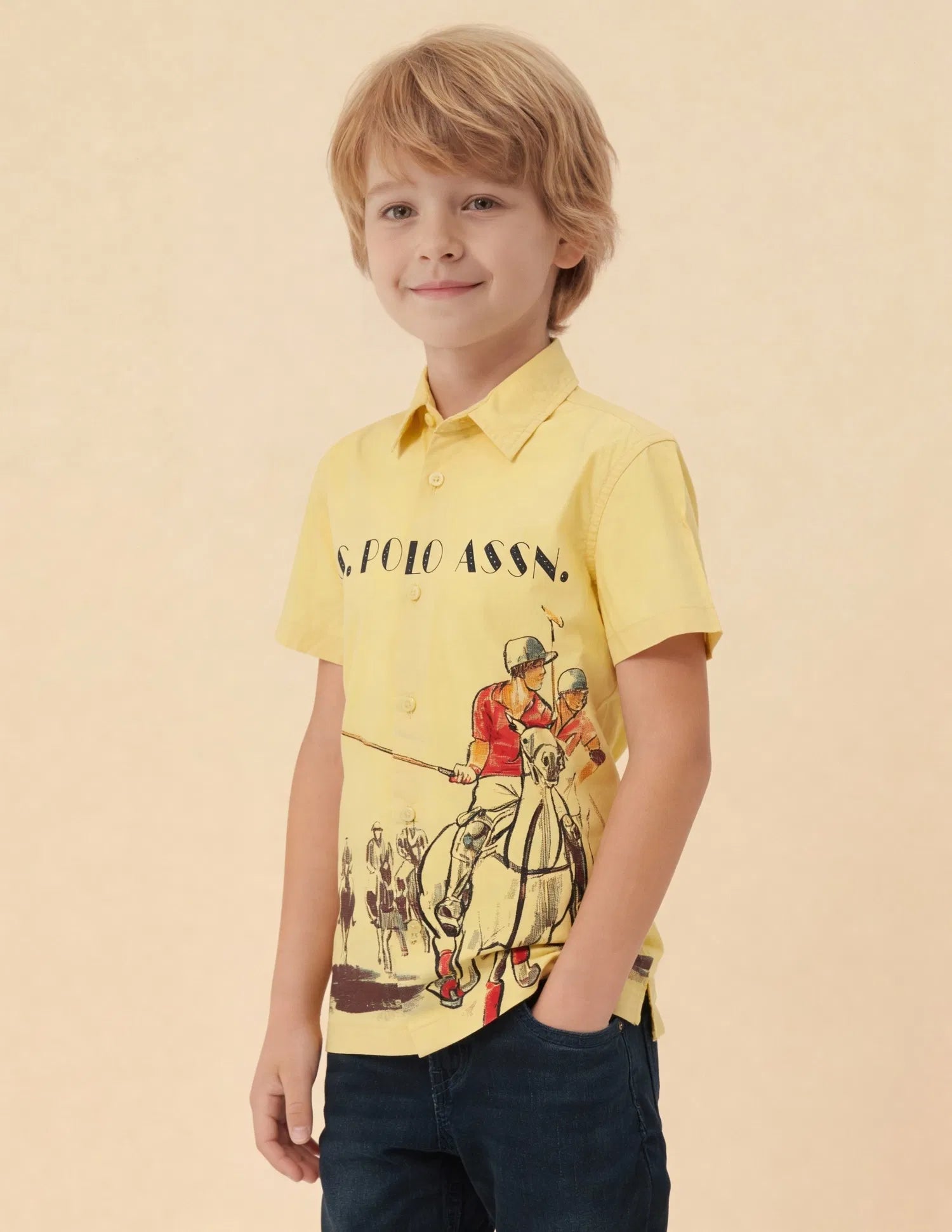 Boys Yellow Graphic Printed Cotton Shirt – Regular Fit