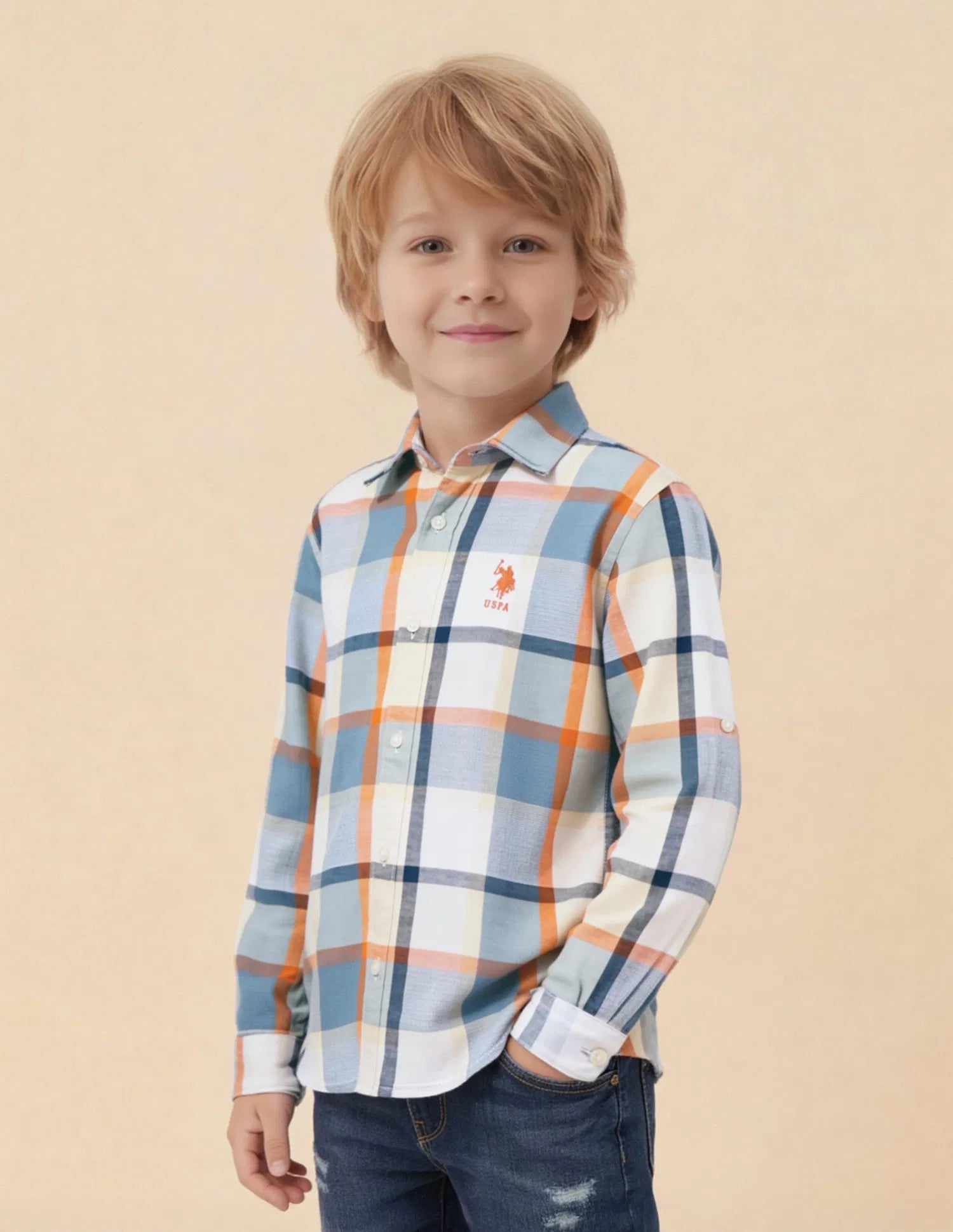 Boys Light Blue Plaid Checked Tencel Cotton Shirt – Regular Fit