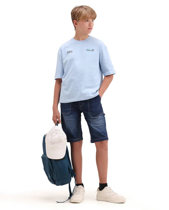 Rare Ones Boys Pastel Blue Puff Print Oversized T-Shirt