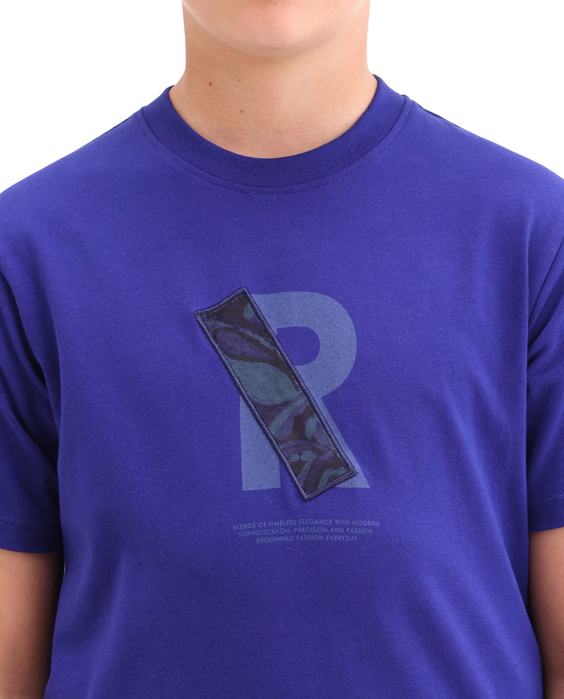 Boys Dark Blue Badge Applique Regular Fit T-Shirt