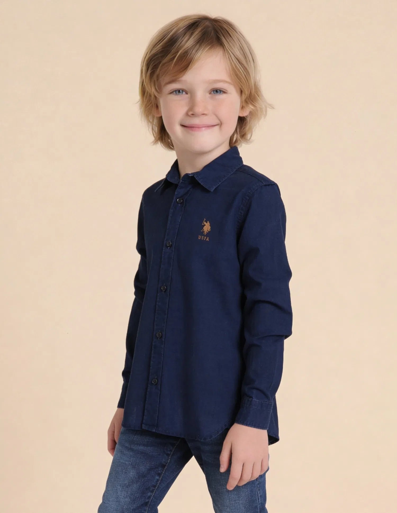 Boys Indigo Solid Cotton Shirt – Regular Fit
