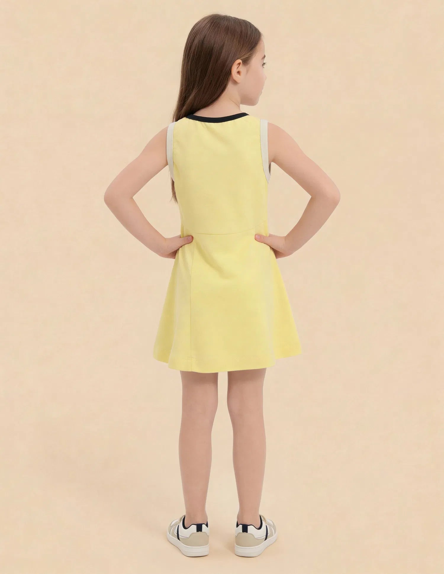 Girls Yellow Cotton Contrast Rib Skater Dress