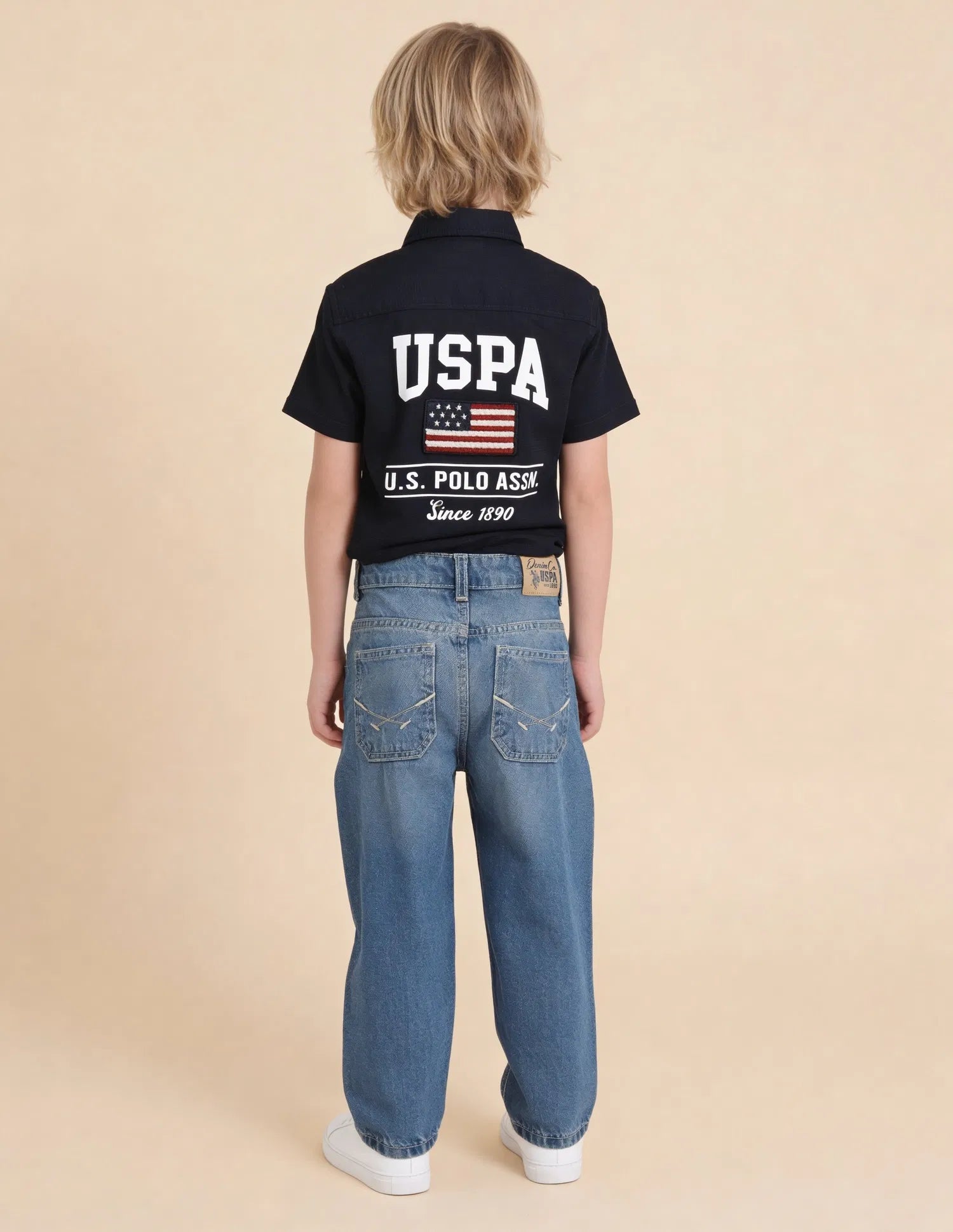 Boys Dark Blue Cotton Whiskered Baggy Fit Jeans