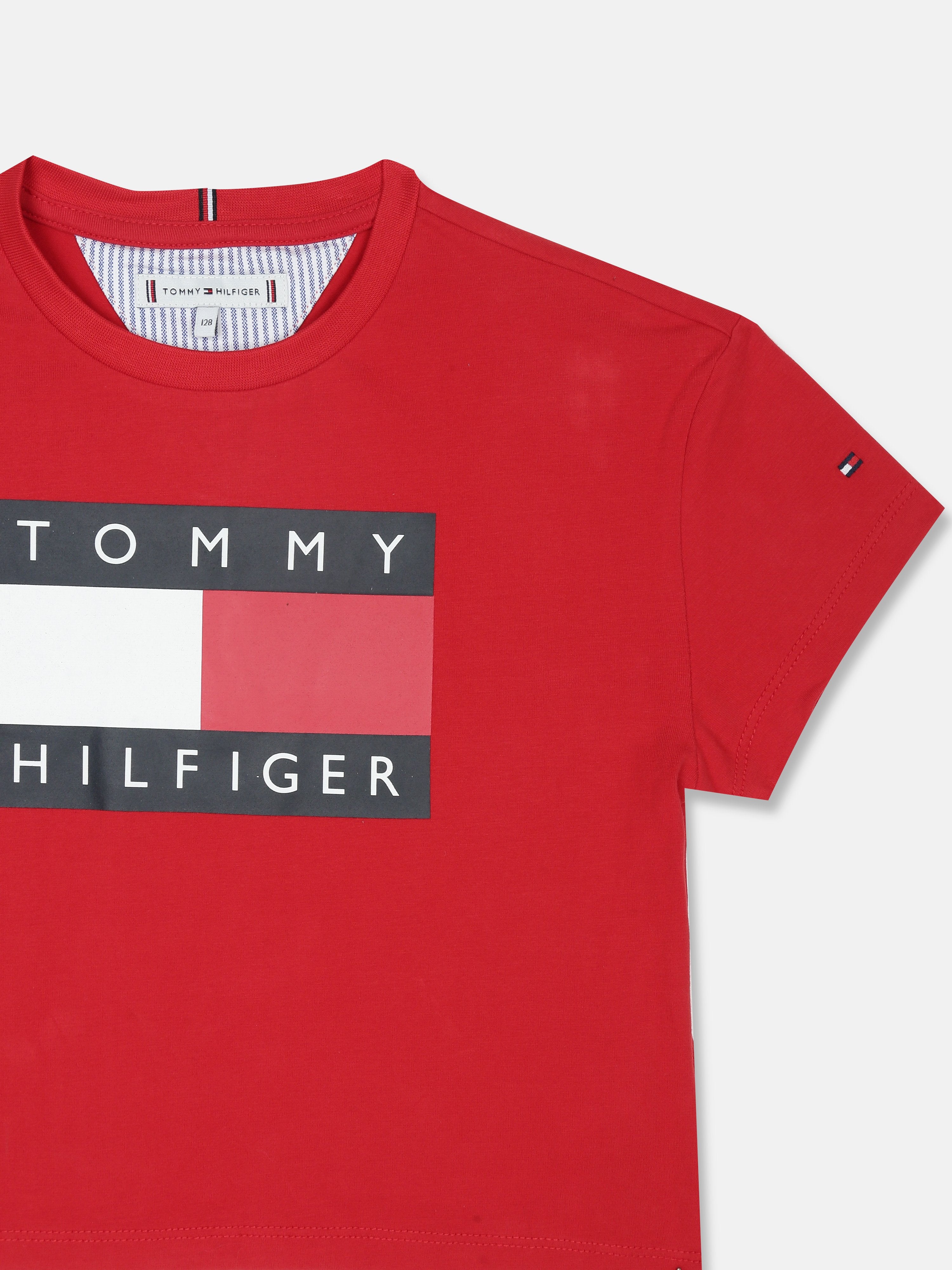 Girls Red Logo Cotton Stretch Casual Knit Top