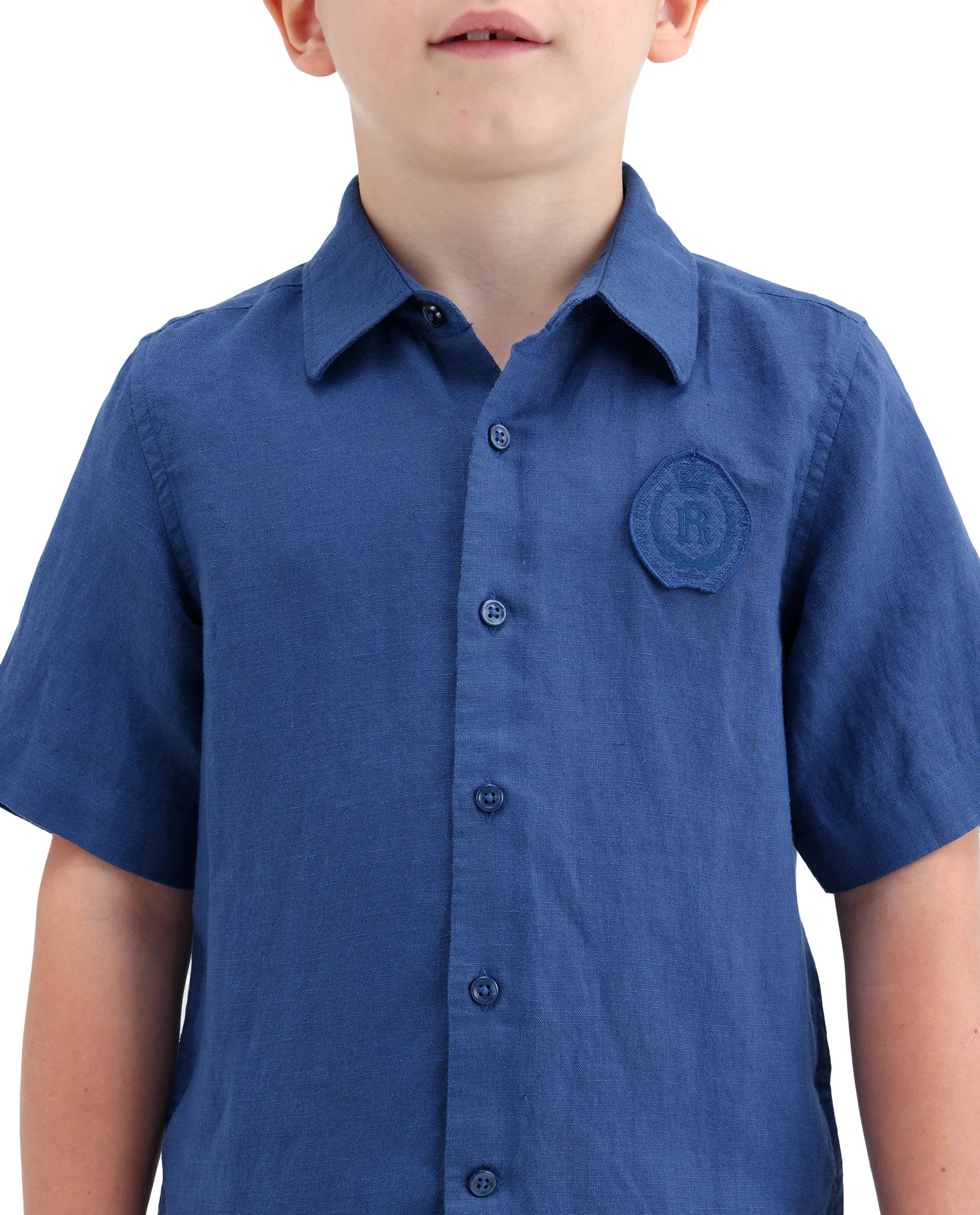Boys Blue Linen Blend Regular Fit Shirt