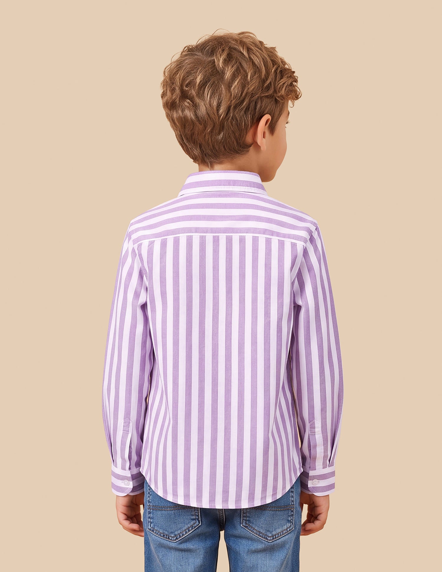 Boys Purple Cotton Vertical Striped Oxford Shirt