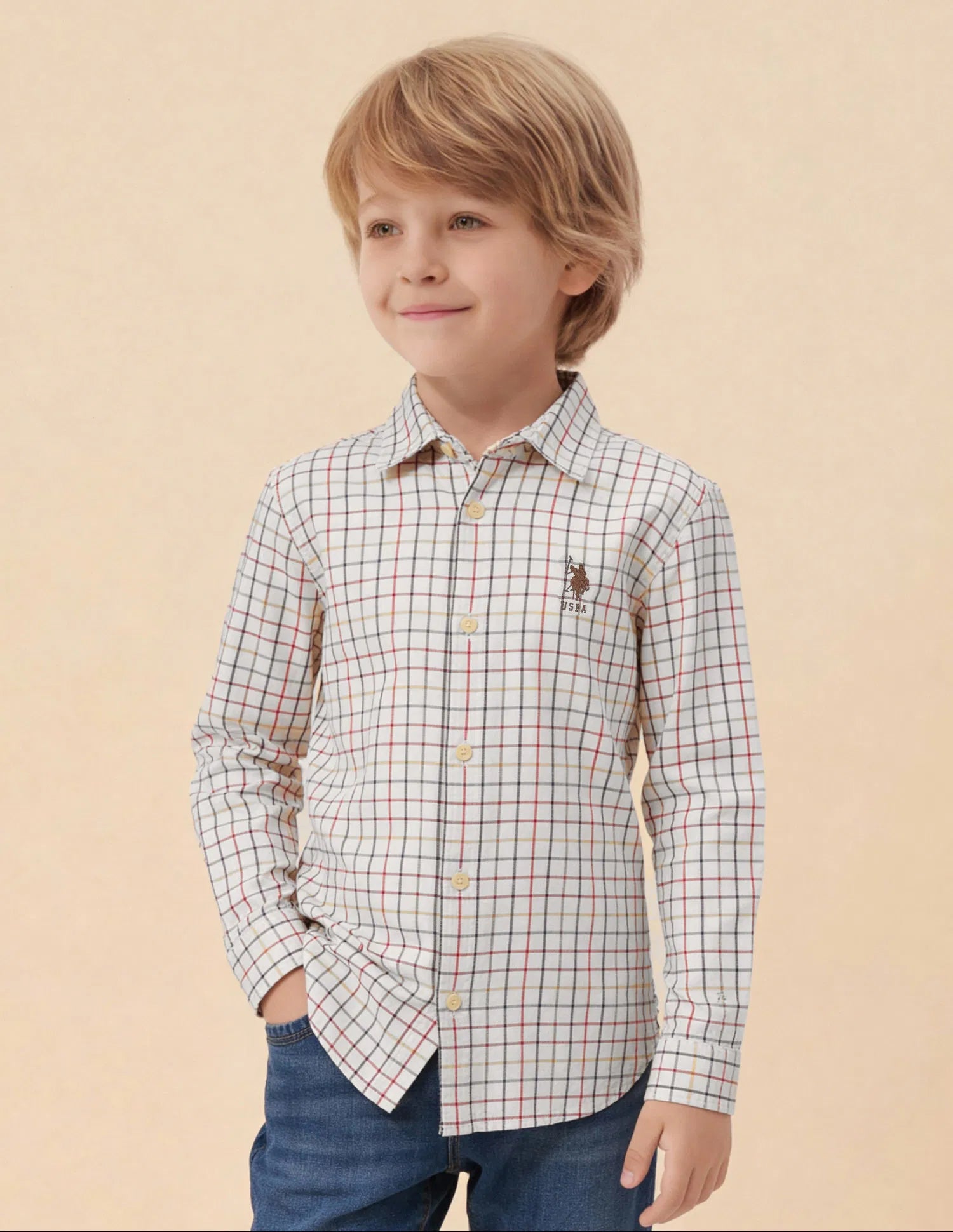 Boys Tattersall Grid Checked Cotton Twill Shirt – Regular Fit