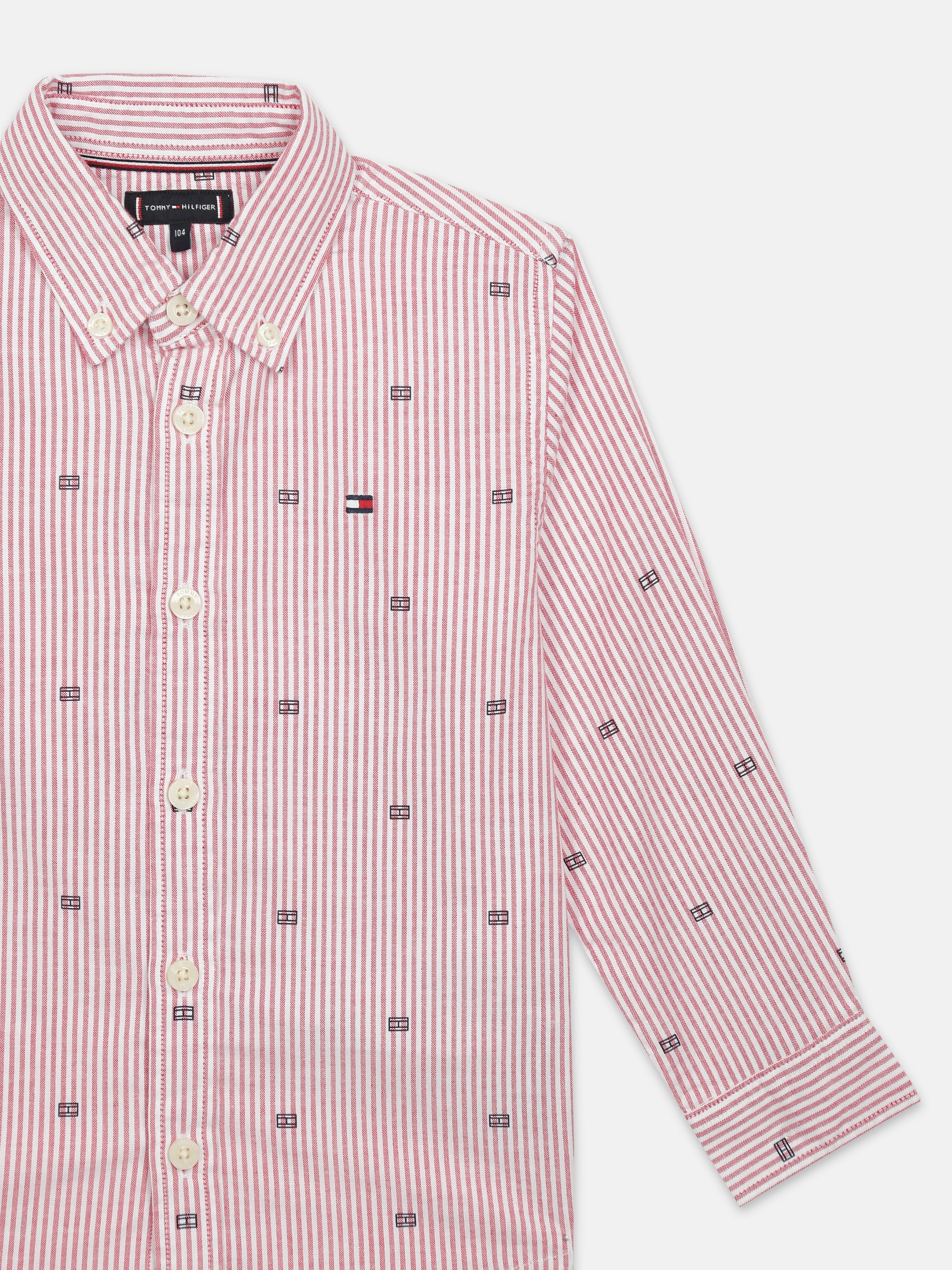 Boys Red Striped Button-Down Collar Regular Fit Shirt