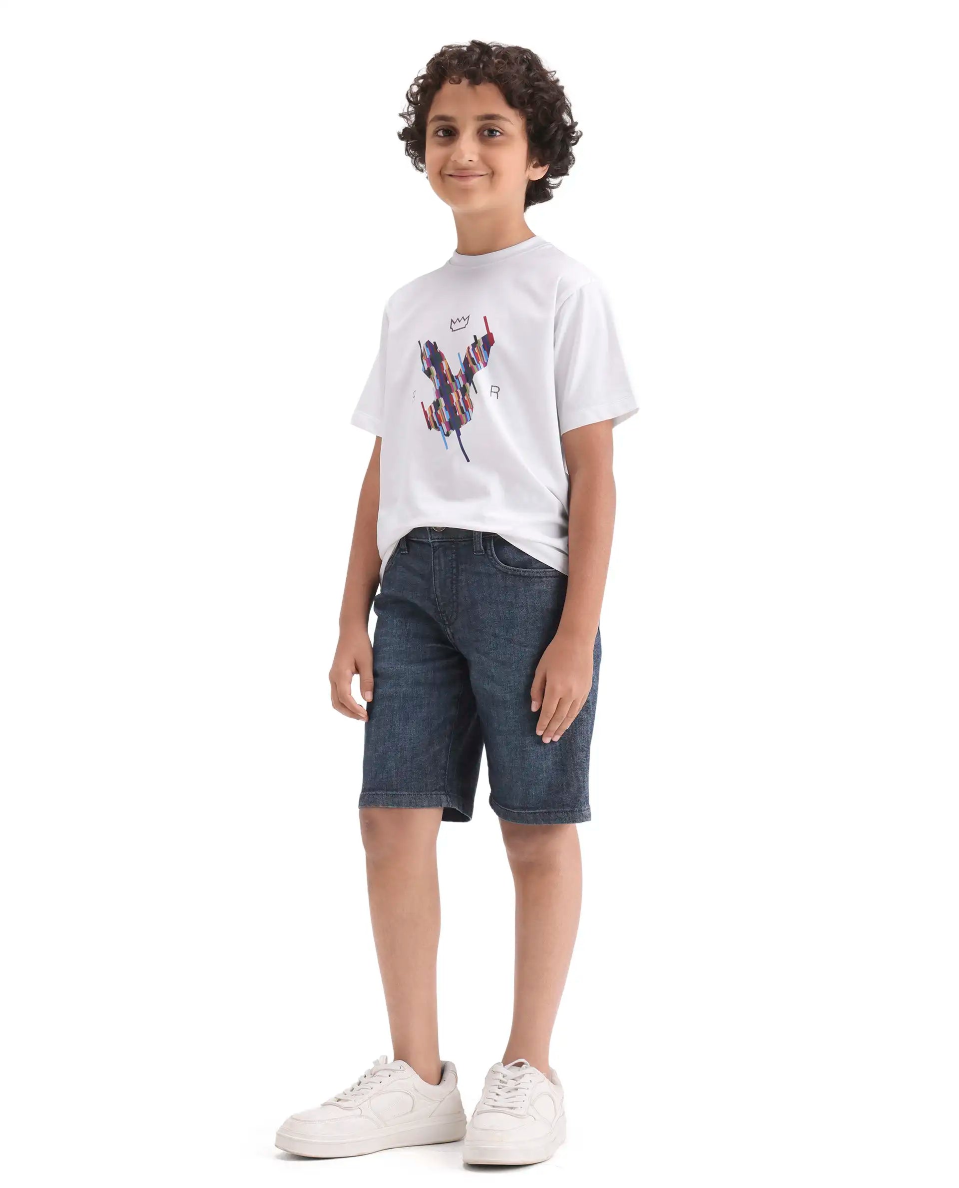 Rare Ones Boys Dark Blue Regular Fit Cotton Blend Shorts