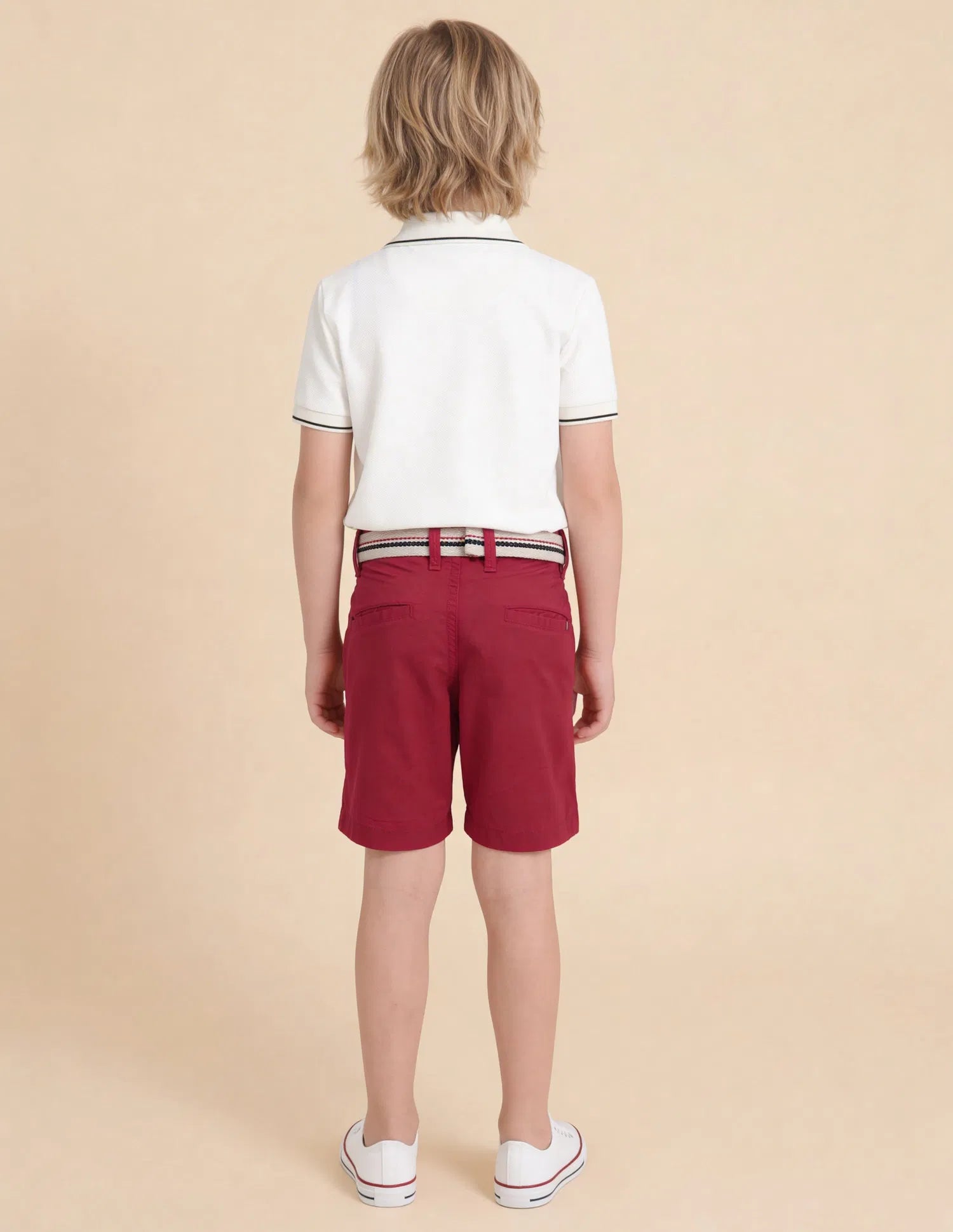 Boys Red Cotton Solid Shorts Relaxed Fit