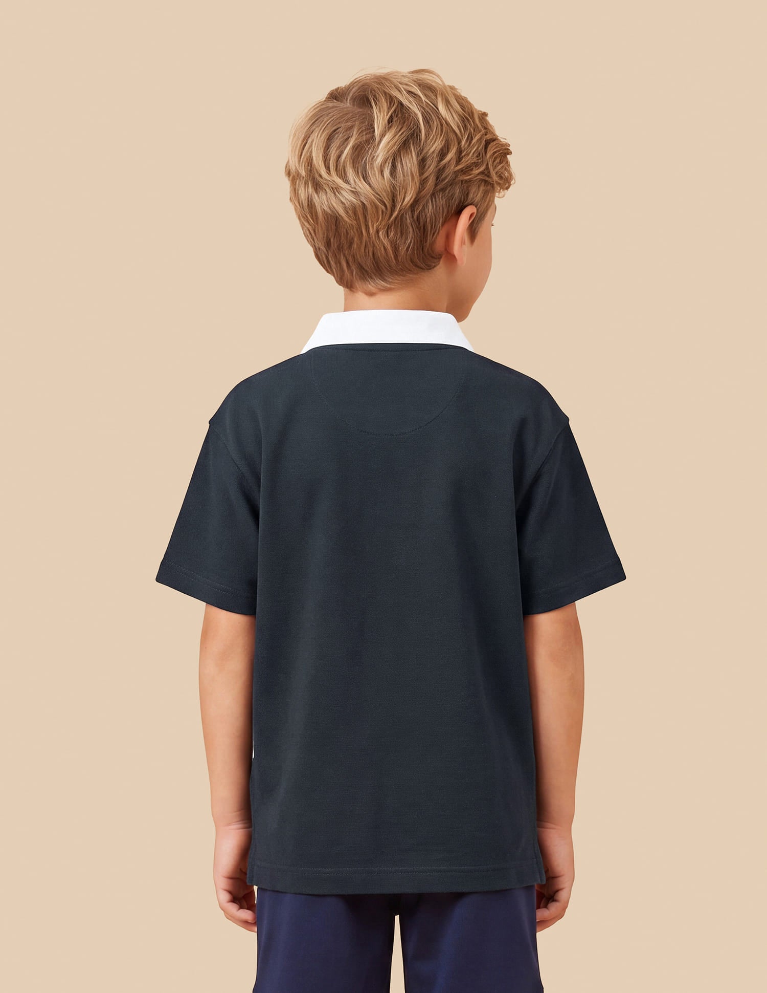Boys Navy Cotton Blend Oversized Fit Polo Shirt