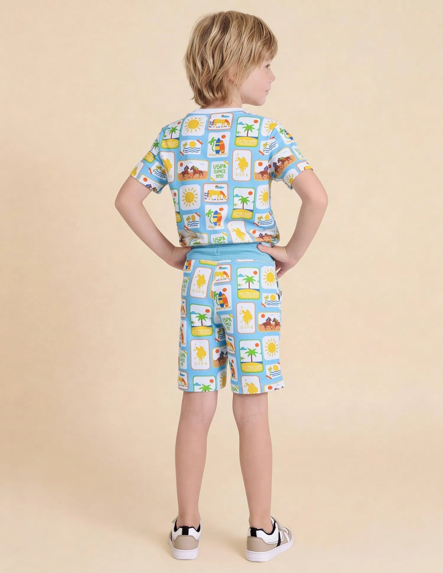 Boys Light Blue Graphic Printed Cotton Shorts Regular Fit