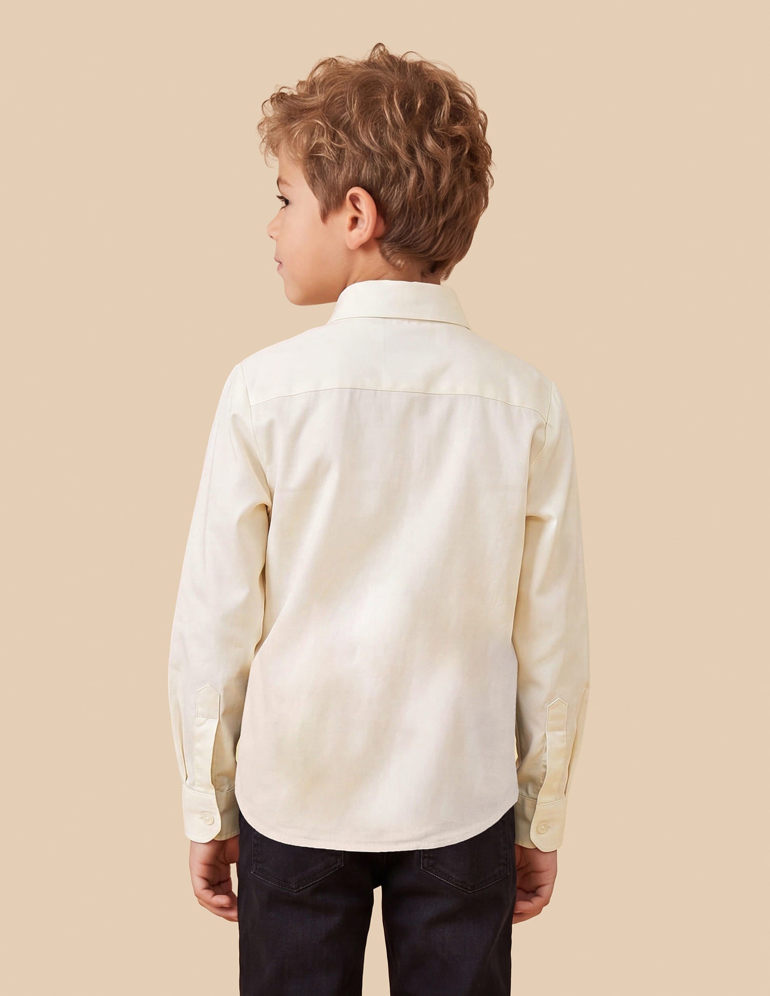 Boys Off White Cotton Satin Regular Fit Shirt