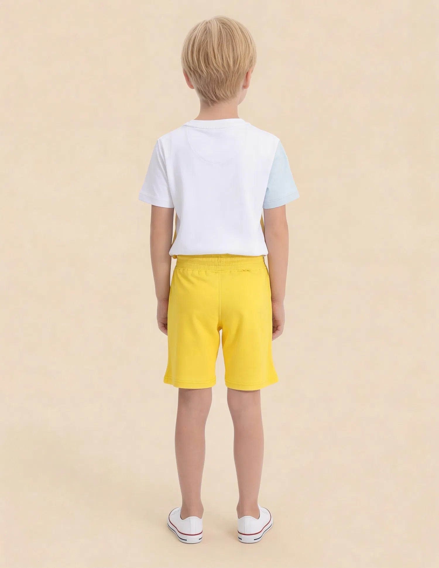 Boys Light Yellow Cotton Embroidered Shorts Regular Fit